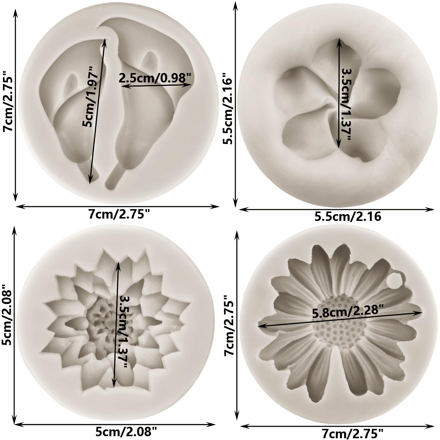 Sijiangmold Chrysanthemum Flower Silicone Molds Plumeria Flower Fondant Molds Daisy Flower Calla Lily Mold For Cupcake Topper Ca