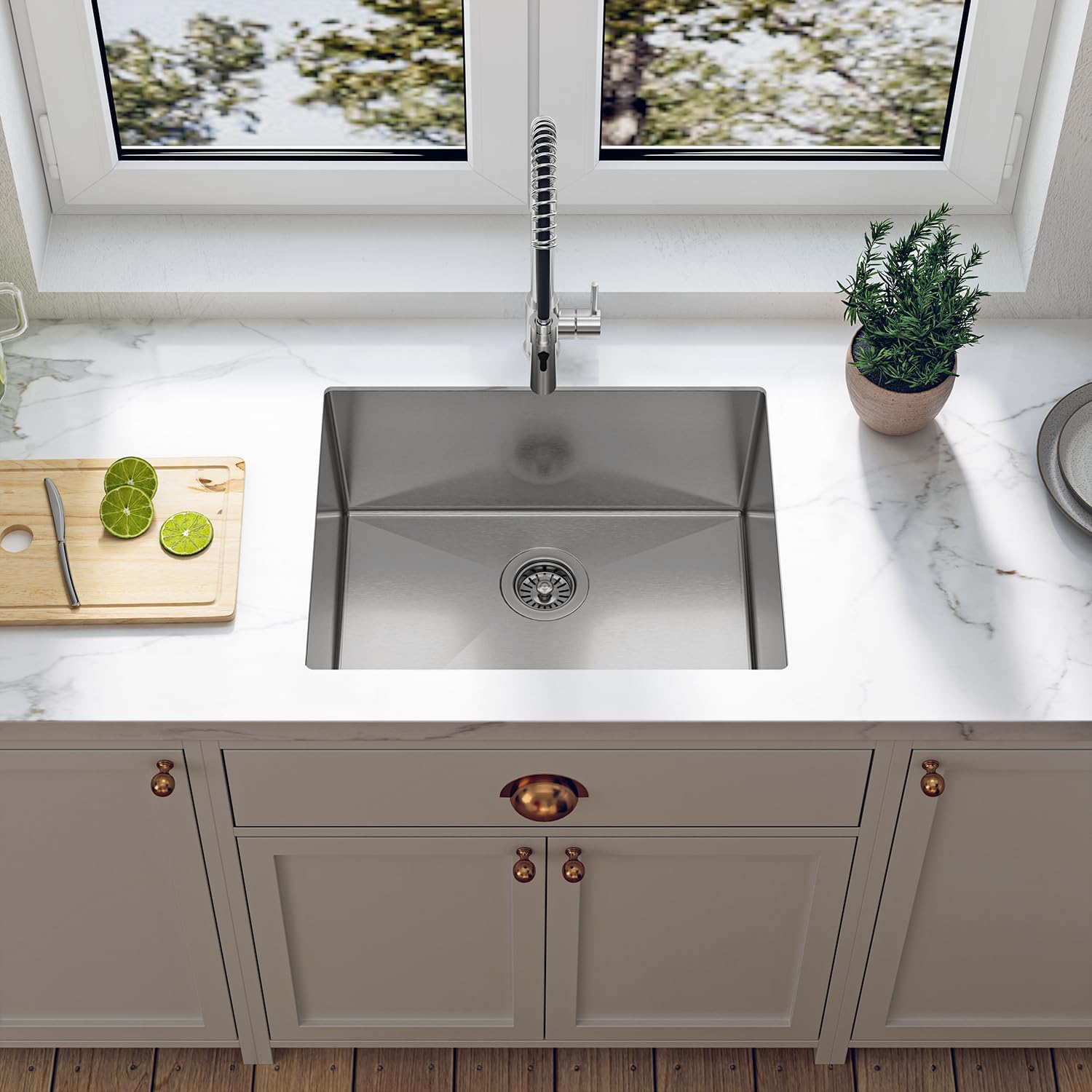 Sinber 23'' x 18'' x 9'' Undermount Single Bowl Kitchen Sink with 18 Gauge 304 Stainless Steel Satin Finish HU2318S-10-S (Sink Only)
