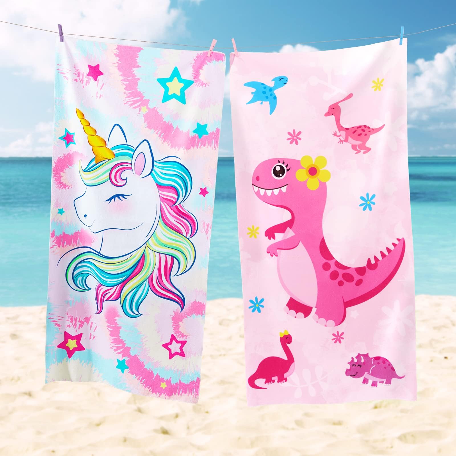 WERNNSAI Tie Dyed Unicorn Kids Beach Towel - 30