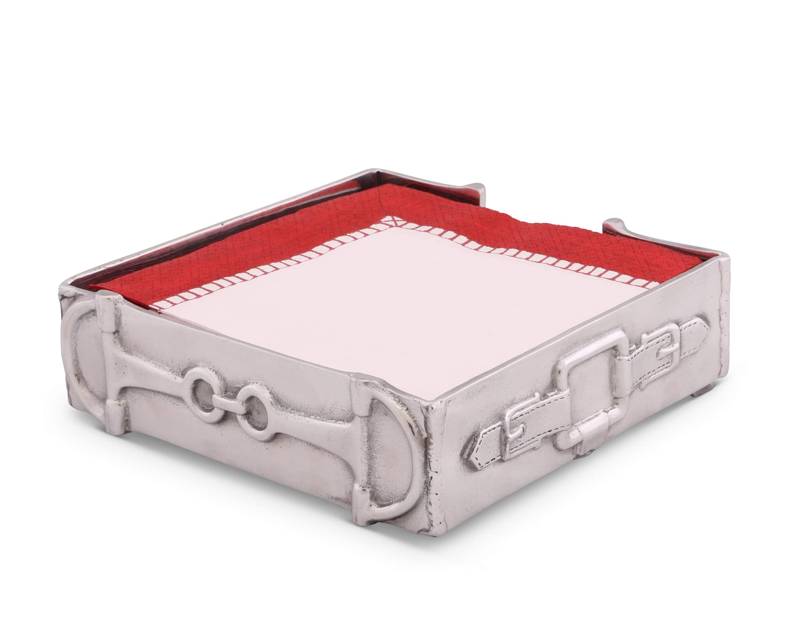 Arthur Court Napkin Holder Box Horse Heavy Cast Aluminum Luncheon Size Fits Large Lunch Square Equestrian/Tack Napkins 7 Inch Sq