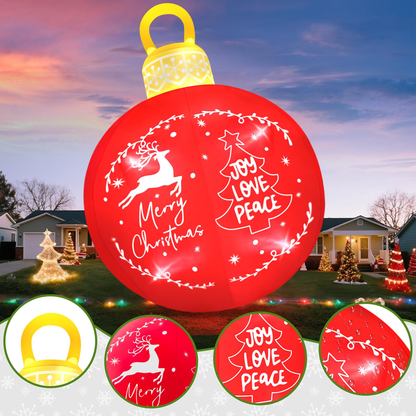Kalolary 15FT Giant Christmas Inflatable Outdoor Decoration, Merry Christmas Bell Inflatable Decorations with Build-in LED Ornam