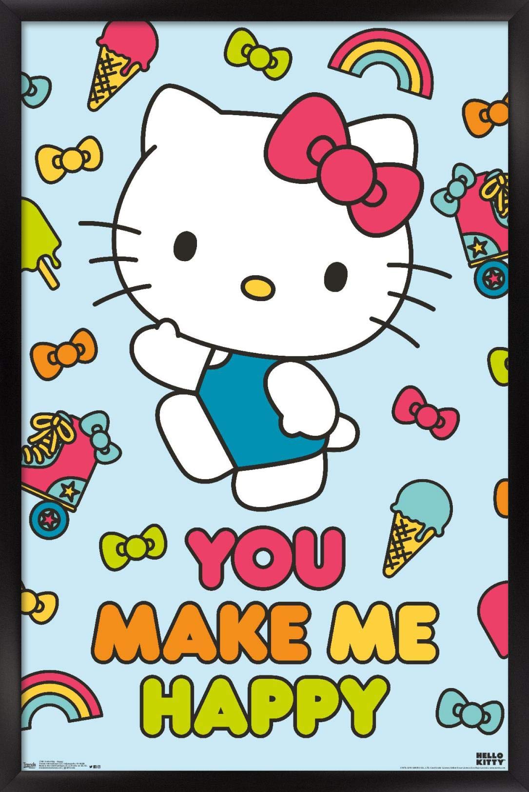 Trends International Hello Kitty - Happy Wall Poster, 14.725'' X 22.375'', Black Framed Version