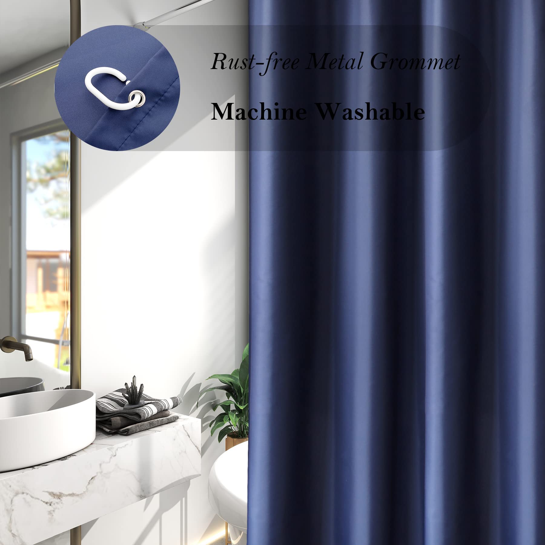 Aoohome Small Shower Curtain Liner, Polyester Soft Solid Color Shower Curtain With Hooks For Hotel, Weighted Hem, Water Repellen