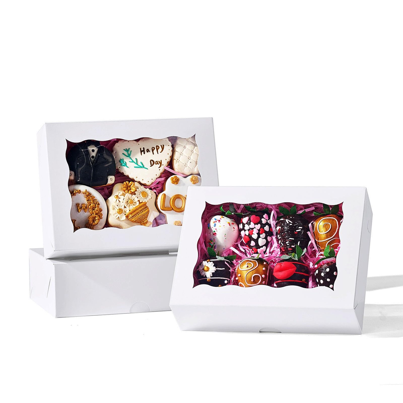 SLShePack 8x6x2.5 Inch 25PCS White Bakery Boxes with Window for Pastry,Treat,Macaron,Dount,Cookies,Chocolate Covered Strawberrie
