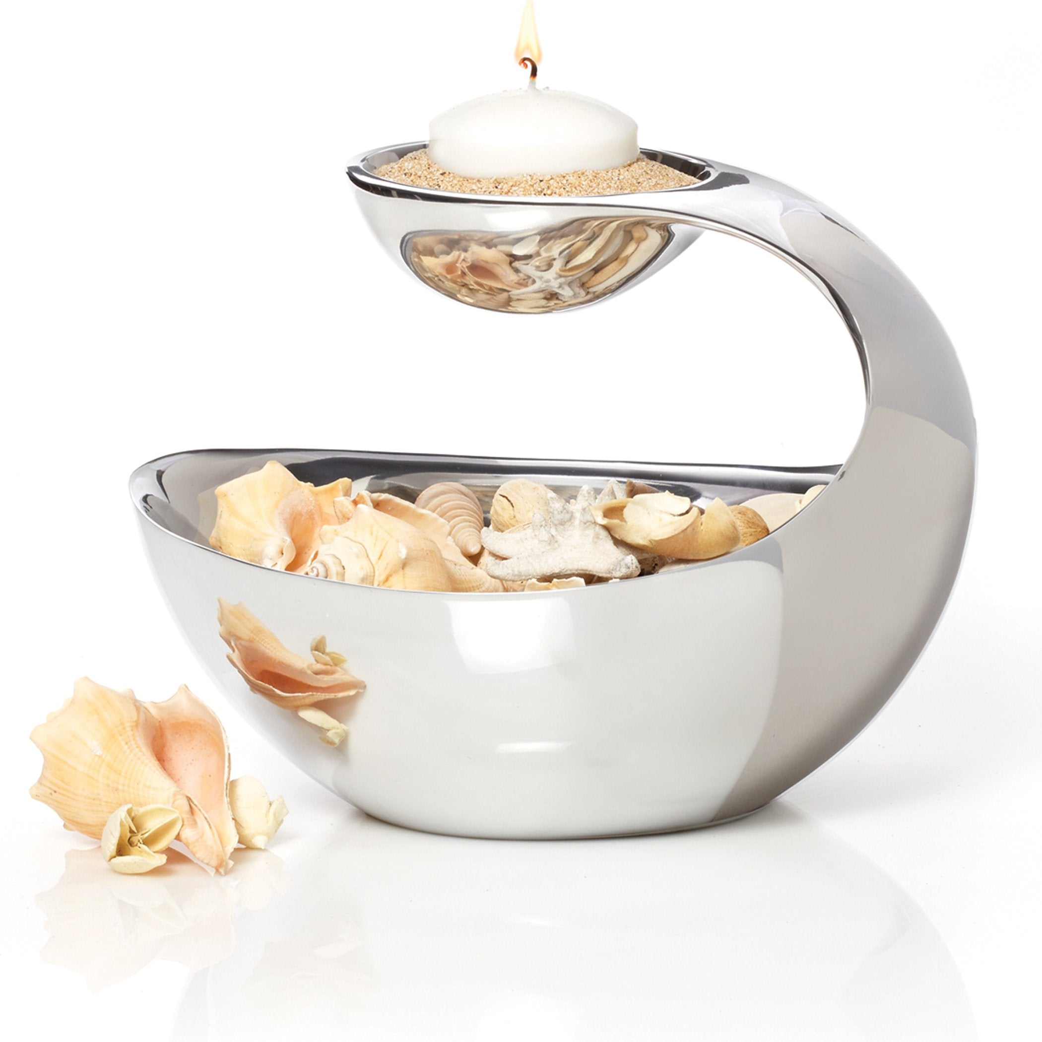 Nambe Scoop Server | Two-Tiered Chip And Dip Bowl | Cold & Hot Appetizer Serving Bowl | Made Of Metal Alloy | 11 X 8 Inch | Desi