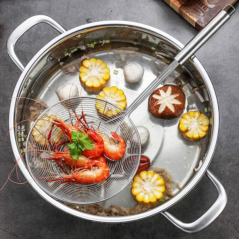 Yfwood 7 Inch Spider Strainer Skimmer, Reinforced Double Coil Wire Skimmer With Large Handle Solid Stainless Steel Strainer Ladl