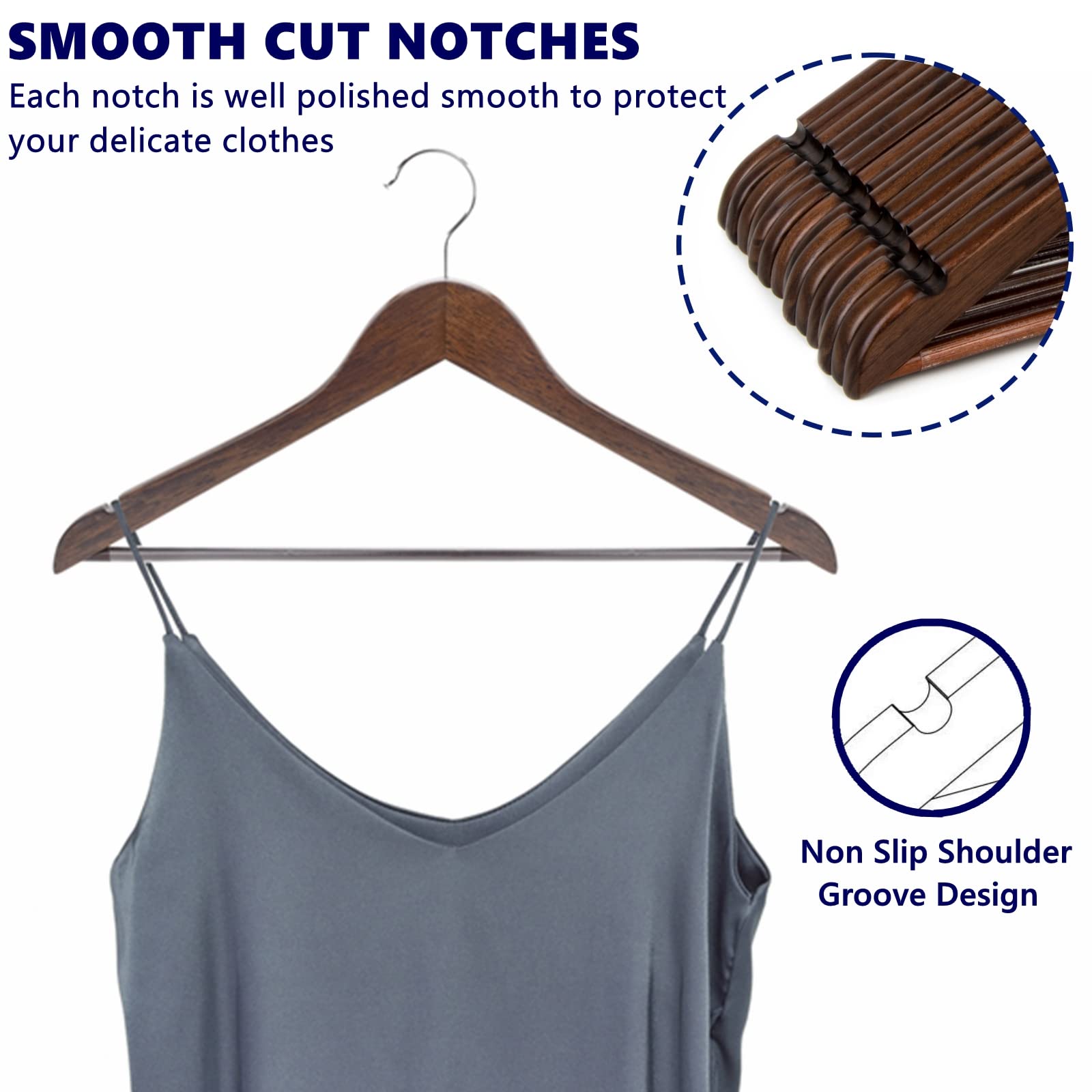 Amber Home Solid Wood Suit Coat Hangers 30 Pack  Smooth Retro Finish Wooden Dress Hangers with Non Slip Pant Bar  Clothes Hangers with 360 Swivel Hook & Notches for Jacket  Pant  Shirt (Retro  30)