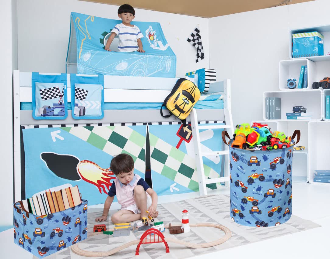 Sanjiaofen Rectangular Monster Truck Basket Organizer.Kids Basket ,Boys Storage Basket With Handles.Car Basket For Kids,Toys Bin