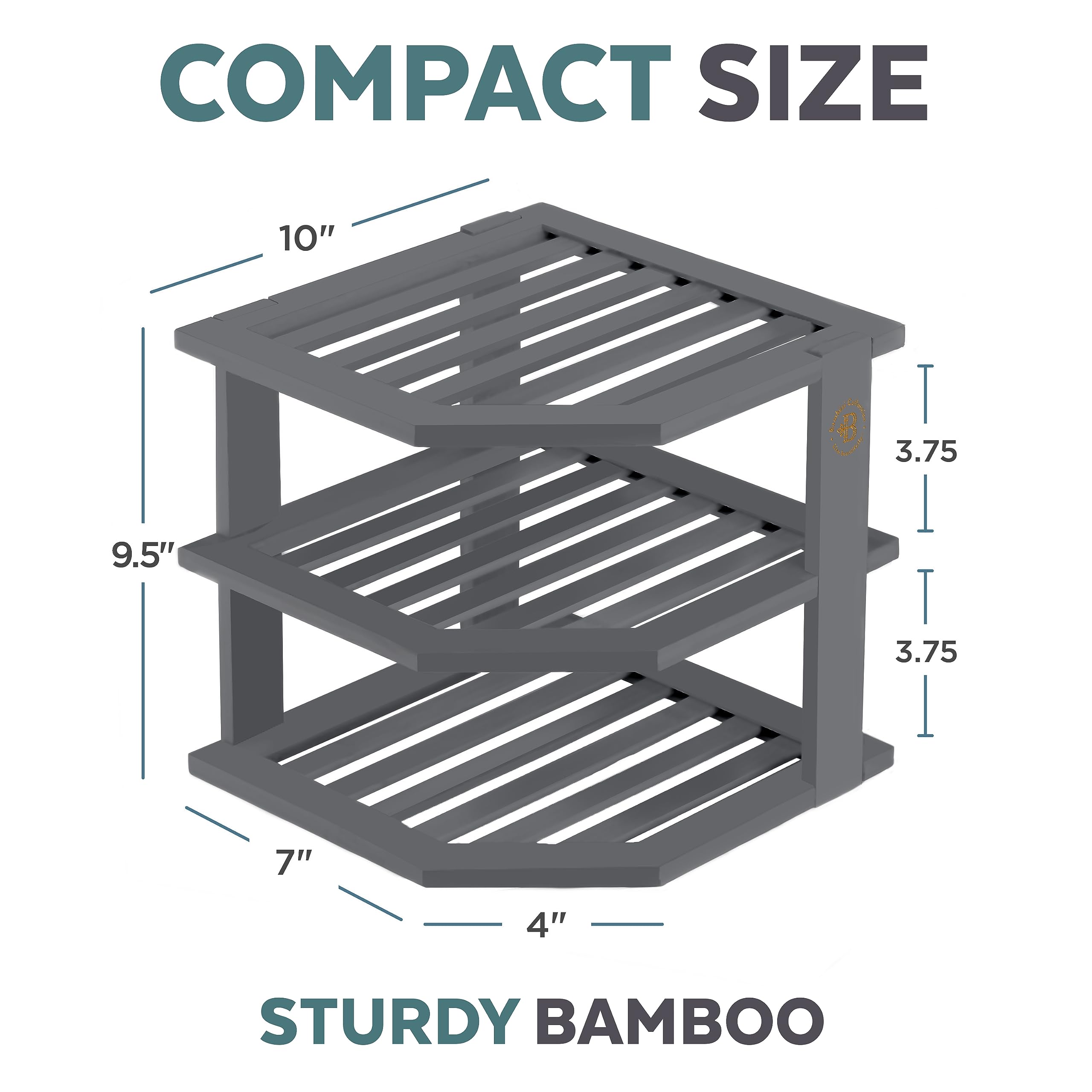 Bamb?si Bamboo Corner Shelf - Kitchen Countertop Organizer  Kitchen Counter Shelf - Corner Cabinet Organizer - Dish Organizer  Plate Organizer for Cabinet - Organizes and Saves Space (Grey)
