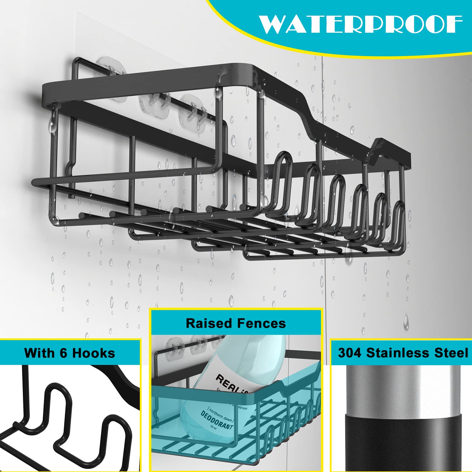 Realinn Shower Caddy, [5-Pack] Shower Shelves For Inside Shower, Adhesive Shower Organizer, No Drilling Rustproof Stainless Stee