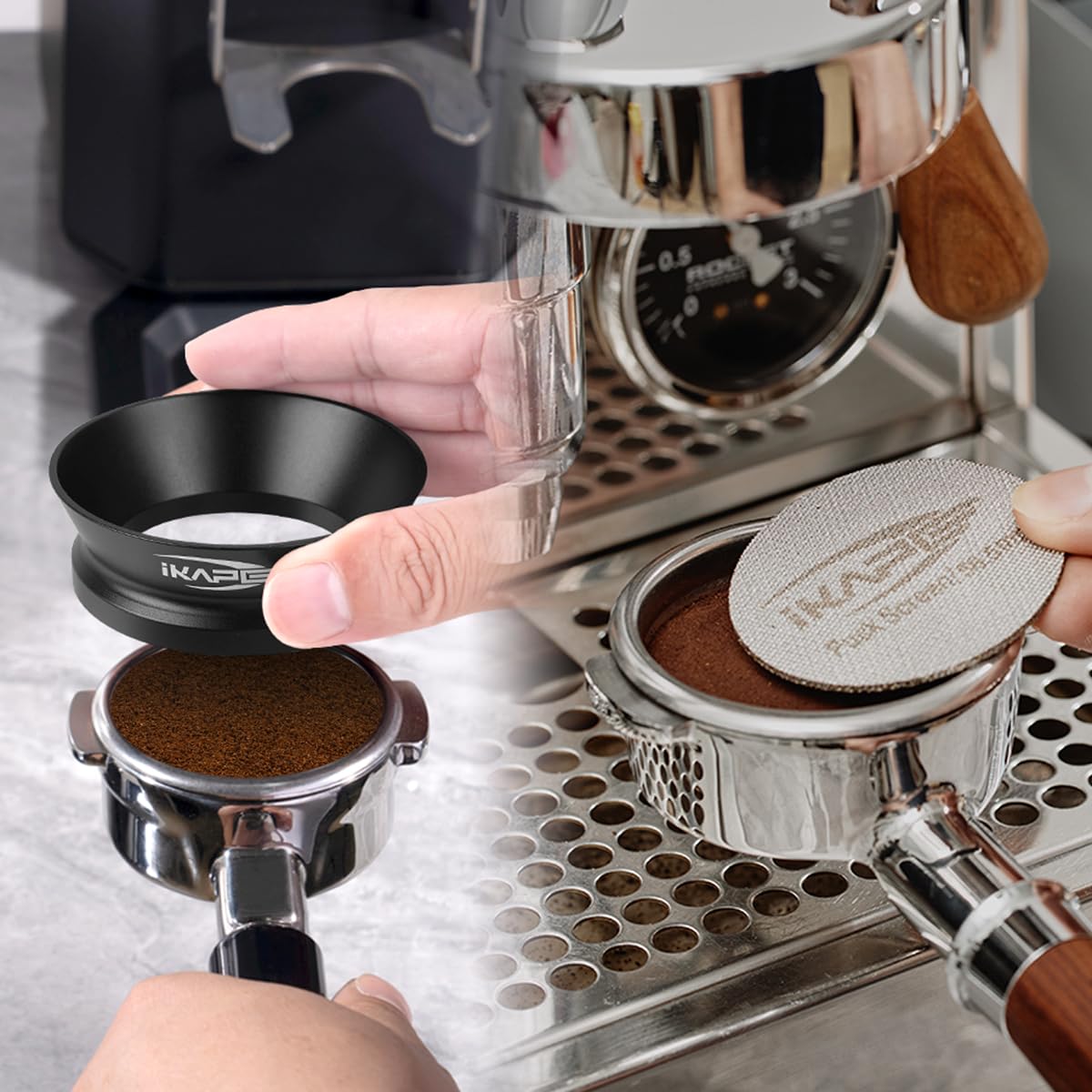 54Mm Espresso Dosing Funnel And Puck Screen Set, Magnetic Espresso Dosing Ring, Reusable Stainless Steel 53Mm Coffee Filter Comp