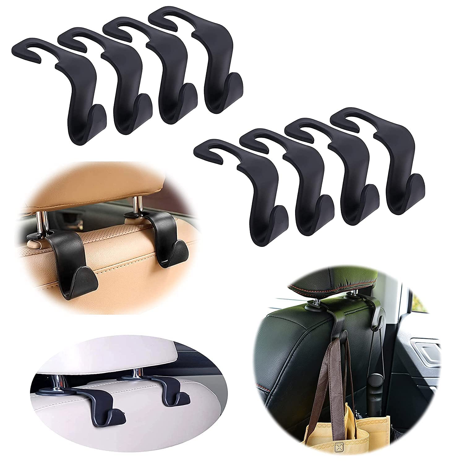 Ytm Car Backseat Head Rest Organizer Hook Hanger For Holding Handbag Coat Purse Bag Water Bottle Umbrellas Cap And More (Black P