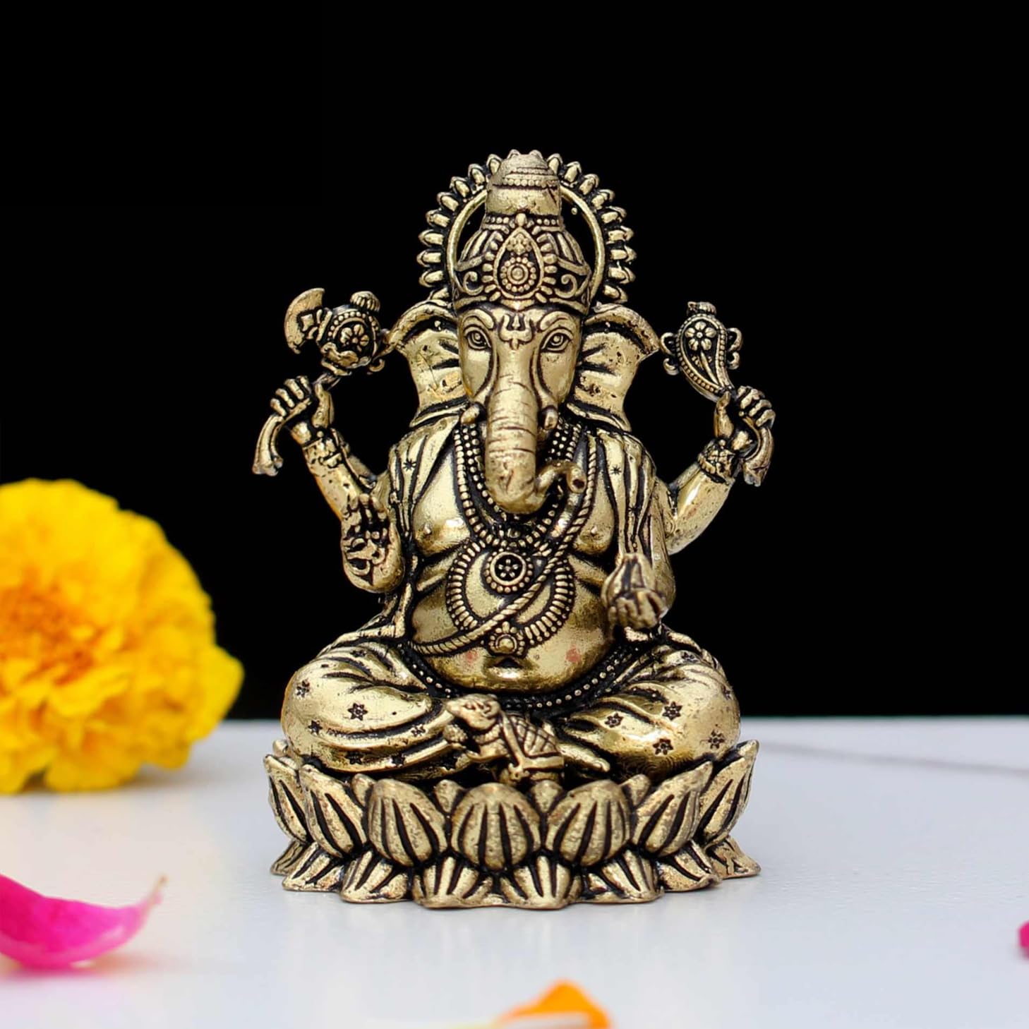 Indicast Brass Ganesha Idol For Good Luck & Worship | 3 Ganpati Hindu God Statue Figurine Perfect For Decoration Puja & Gifting 