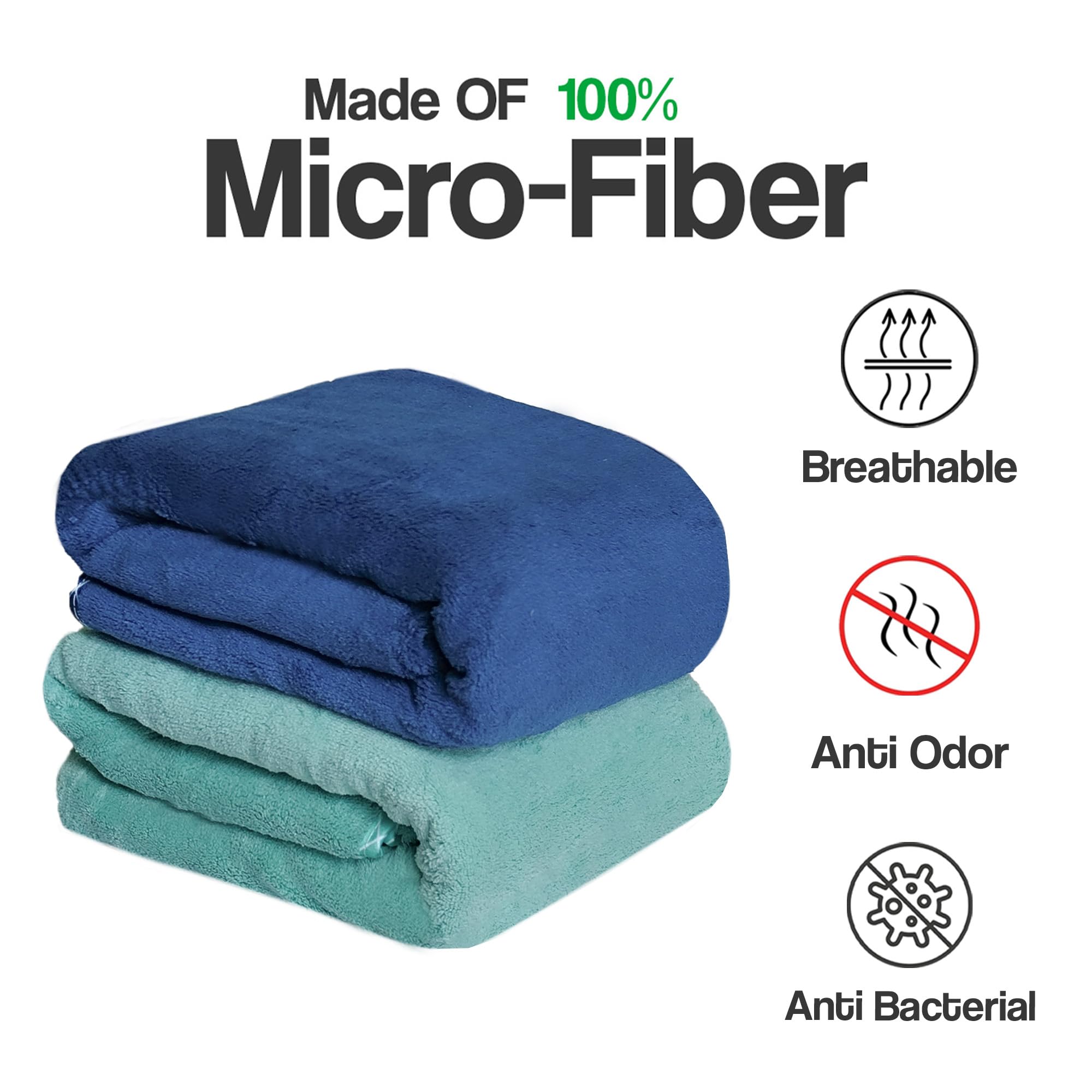 UrbanLeaf Microfiber Large Bath Towel | Quick Dry Super Absorbent - Bath Towel for Men and Women | Navy Blue & Green | Towel for