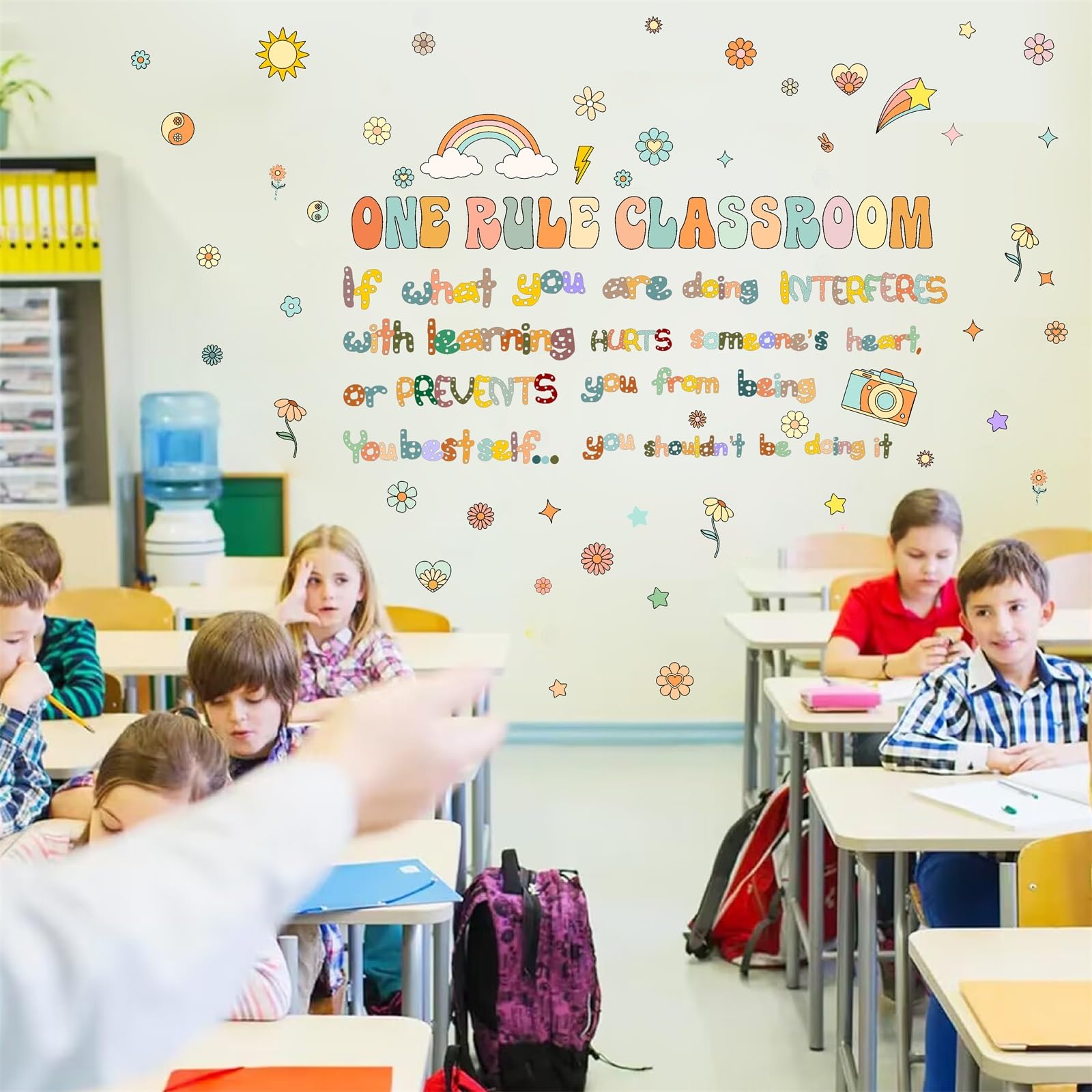 Classroom Wall Decals Colorful Inspirational Wall Decal Rainbow Flower Wall Sticker Peel And Stick For Nursery Playroom Preschoo