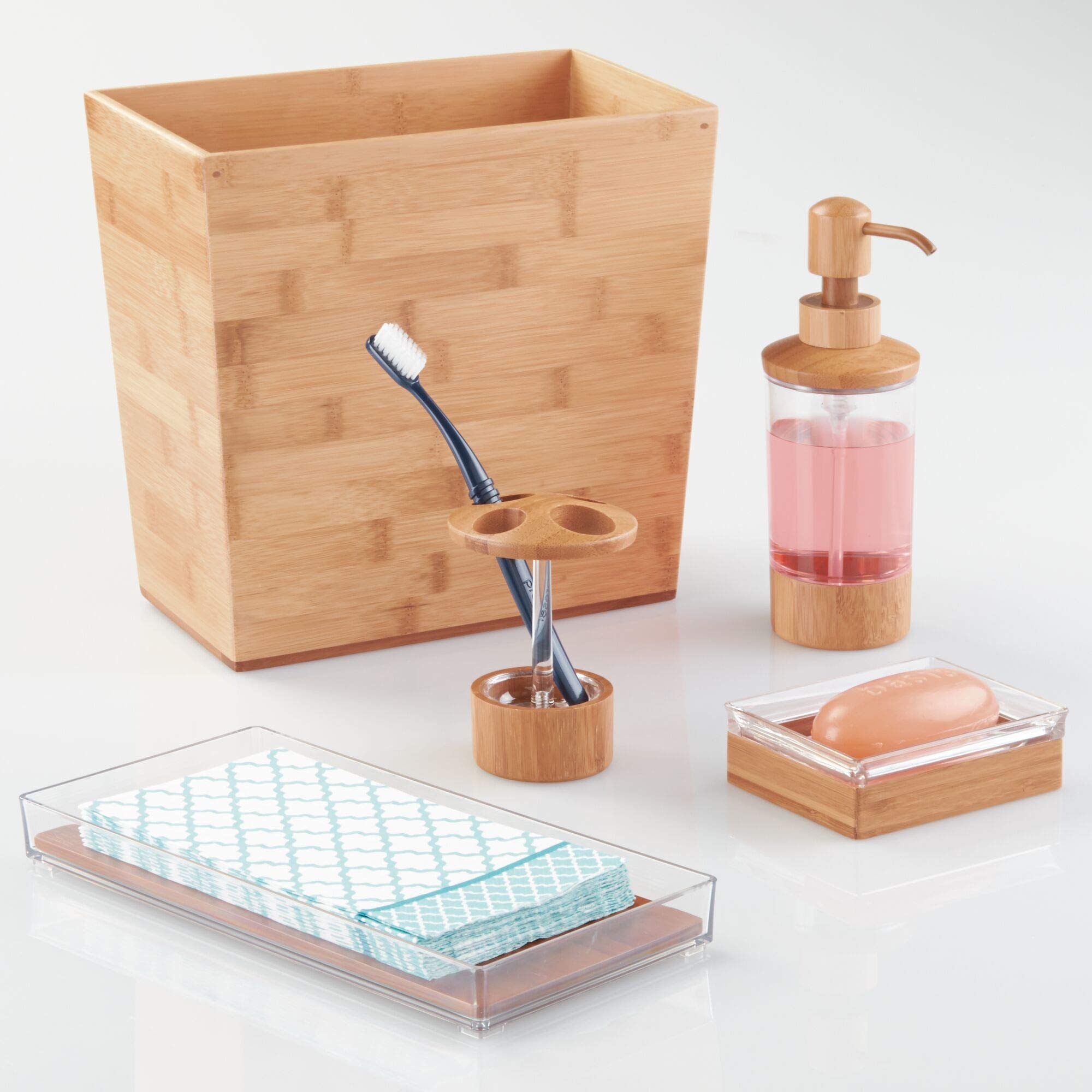 Idesign Rectangular Bamboo Waste Basket, The Formbu Collection - 10.5'' X 5.75'' X 10   , Natural Wood Finish