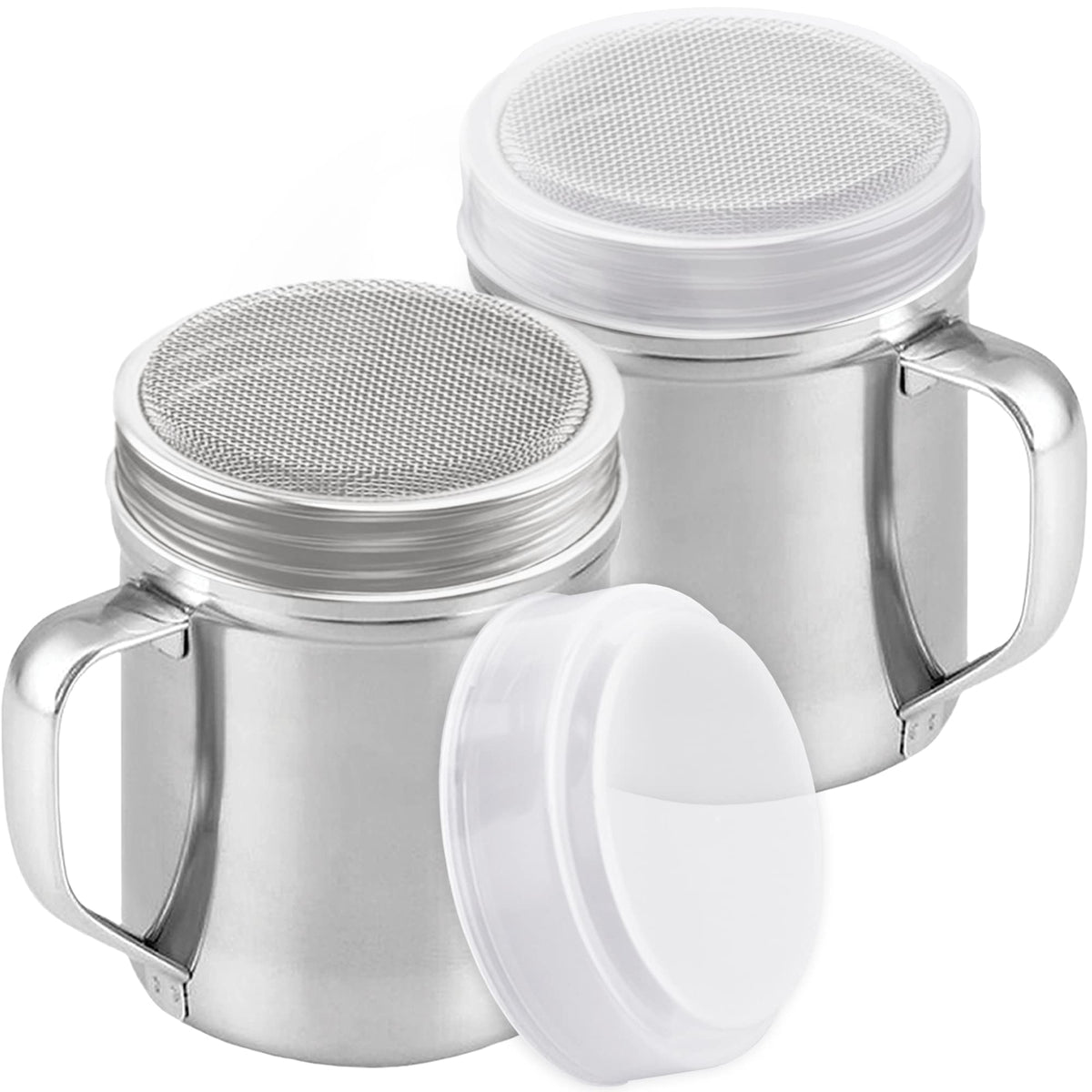 Cusinium Powdered Sugar Shaker Duster - With Handle - Cinnamon Shaker For Coffee Bar - Fine Mesh Dredge - 10 Ounce, Pack Of 2 |