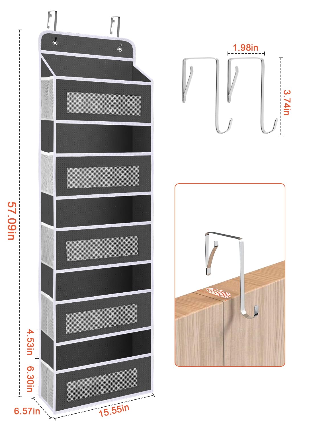 Bloroom Over The Door Organizer Storage, 5 Shelf Hanging Door Organizer With 10 Large Capacity Pockets, Anti Tilt 48 Lb Load Beh