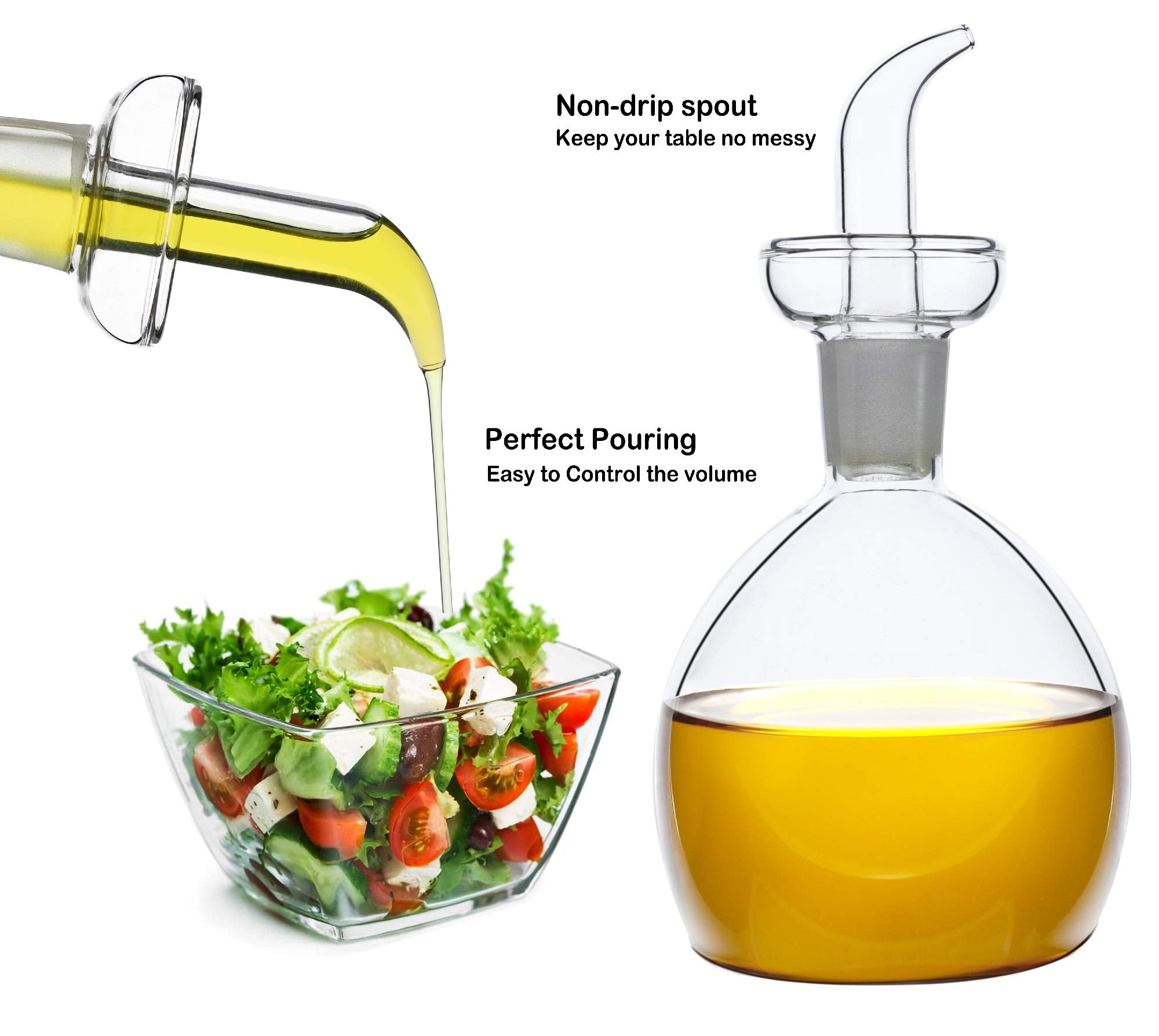 Haizeen 18 Oz / 540 Ml Glass All-Purpose Cruet, Glass Oil Decanter And Cruet (Spherical-18 Oz, Smooth Surface)