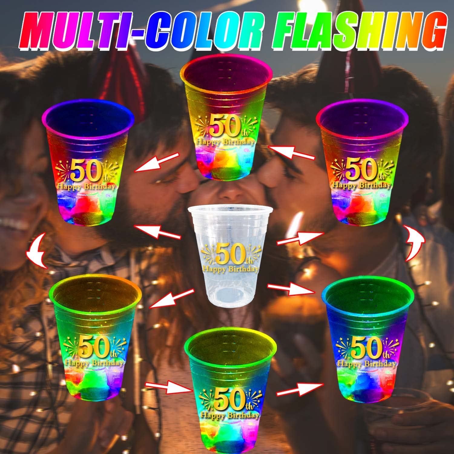 Mishunyus 50Th Birthday Glow Party Cups 24 Pcshappy Birthday 50    Gold Themed Plastic Party Cups For Birthday Parties, Birthday