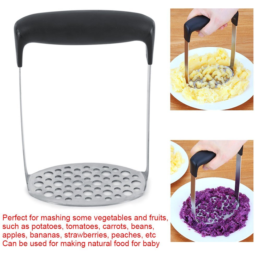Zerone Stainless Steel Potato Banana Masher - Multifunctional Mashing Tool for Vegetables and Fruits - Black/Silver