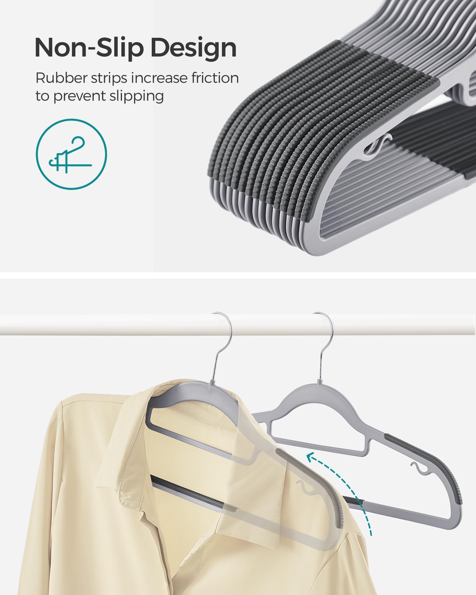 Songmics Pack Of 60 Coat Hangers, Heavy-Duty Plastic Hangers, Non-Slip, Space-Saving Clothes Hangers, 0.2 Inches Slim, 16.5 Inch