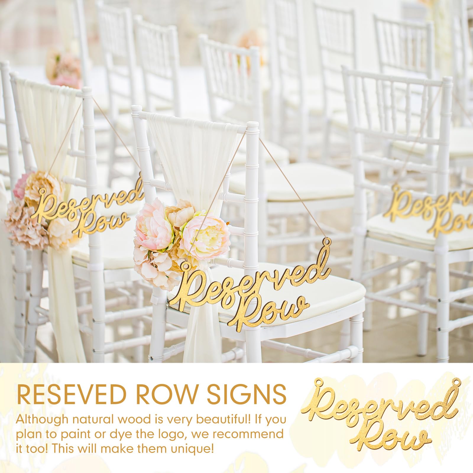 Yulejo 6 Pieces Wooden Reserved Row Signs for Wedding Chairs Wood Hanging Reserved Seating Sign with Rope Plaques Decorative for