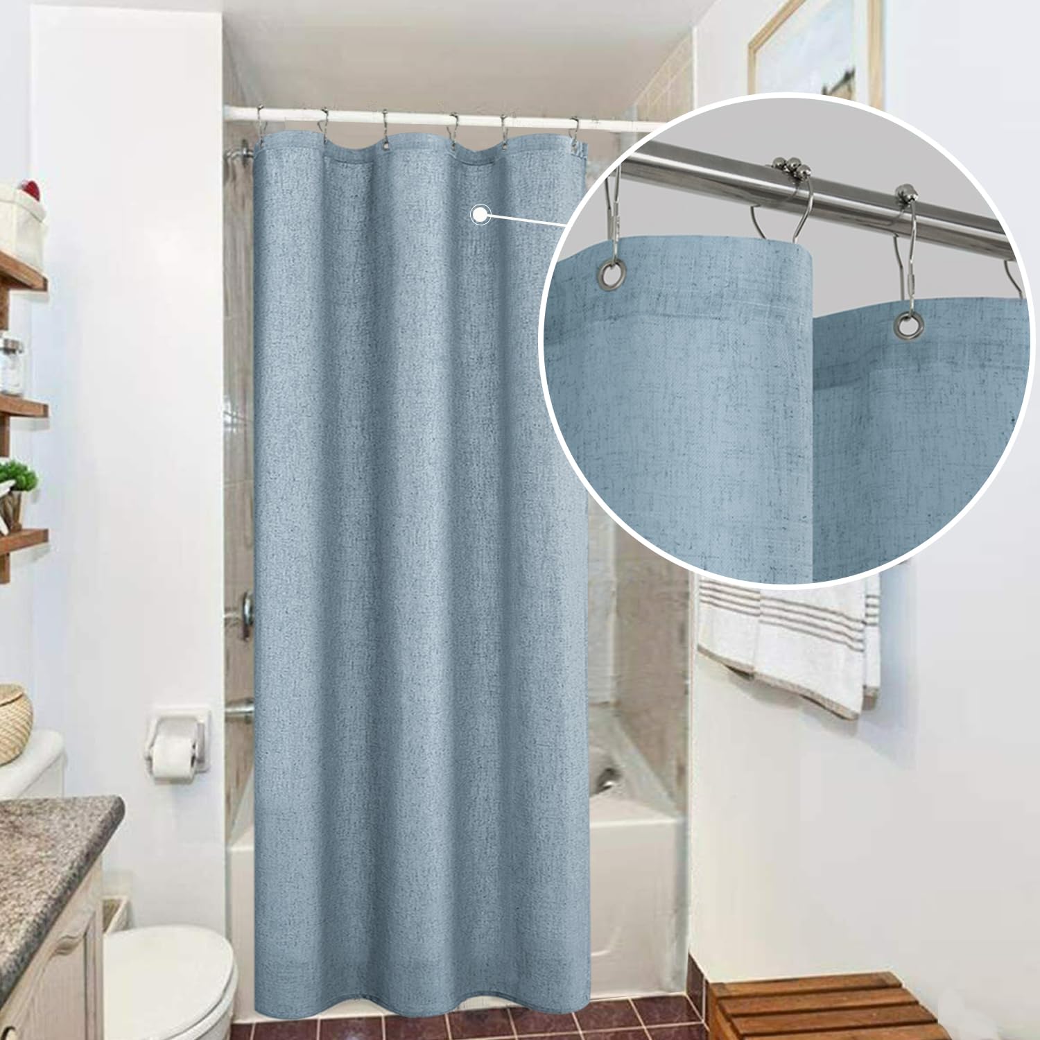 Koufall Grey Blue Shower Curtains For Bathroom Linen Fabric Stall Size Small Shower Curtain Liner With Hooks 36X72 Inch