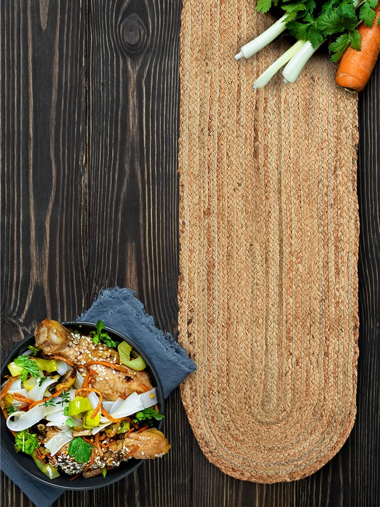 pepme Jute Table Runner, Braided Handmade Natural Color Handwoven Mat for Dining Table, Floor, Bed (Oval, 84x13)