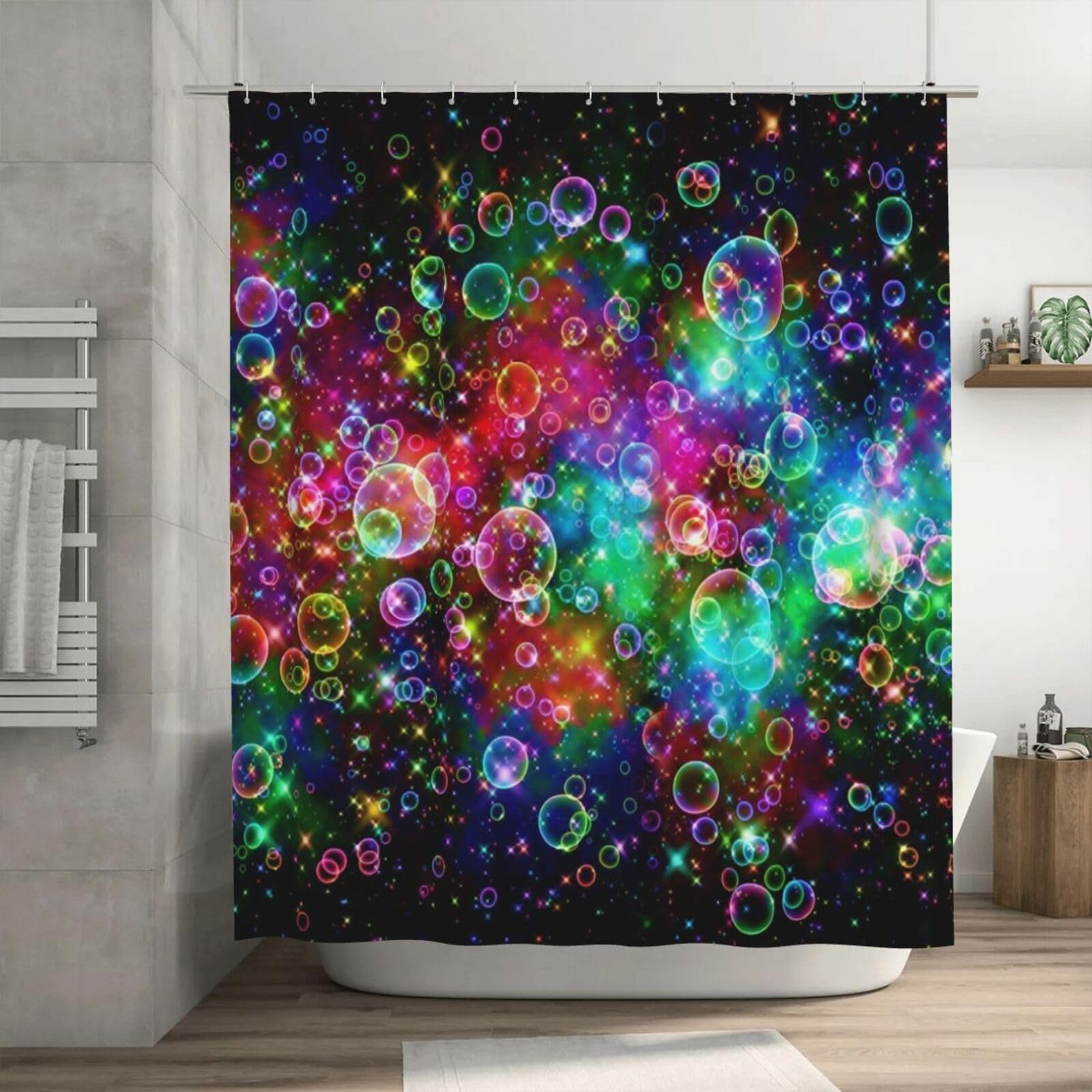 Funny Kids' Home Colorful Bubbles Beautiful Rainbow Abstract- Personalize Custom Bathroom Shower Curtain Waterproof Polyester Fa