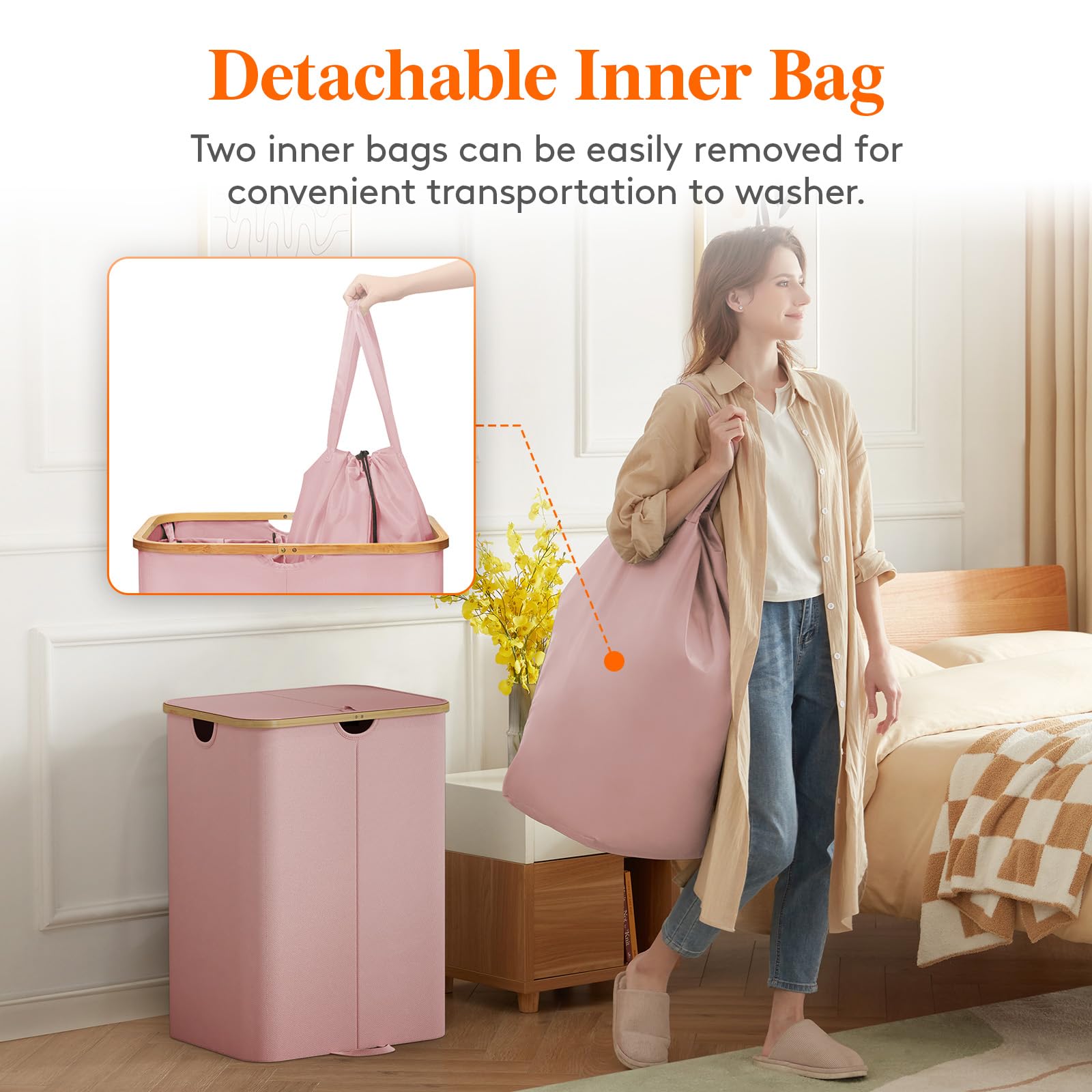 Lifewit 150L Double Laundry Hamper With Lid, Large Dual Laundry Basket Removable Bags, 2 Sections Aesthetic Clothes Hampers For