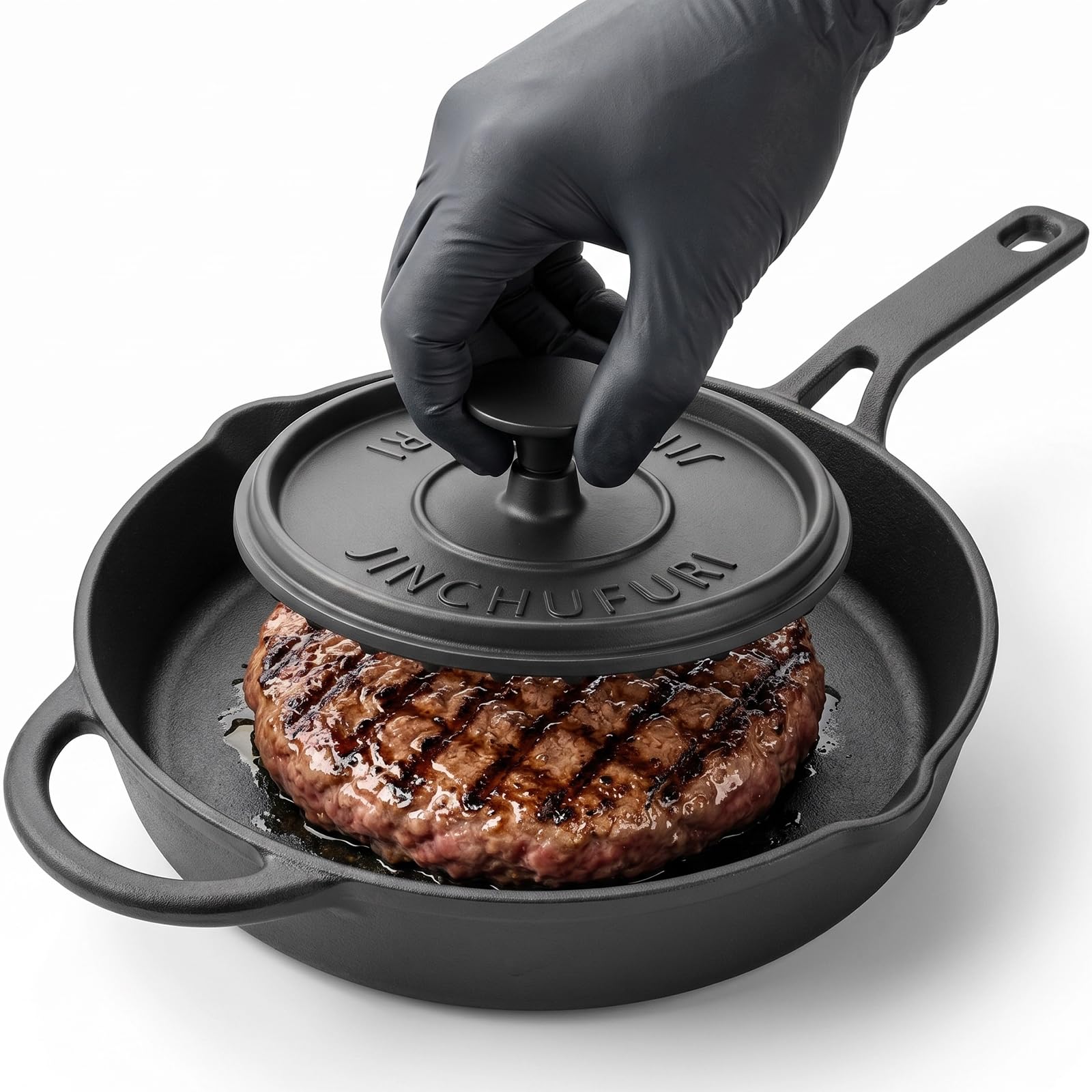 Cast Iron Skillet Set 10 Inch PreSeasoned Frying Pan with Burger Press