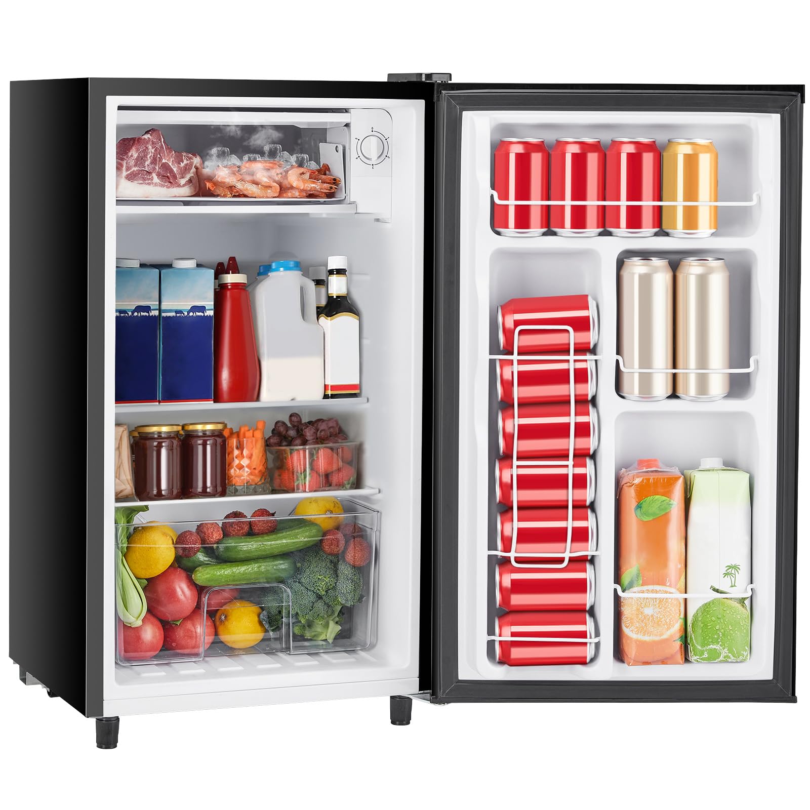 Sweetcrispy 3.2 Cu.Ft Mini Fridge with Freezer, 2 Door Small Refrigerator with Adjustable Thermostat Energy-efficient Low Noise,