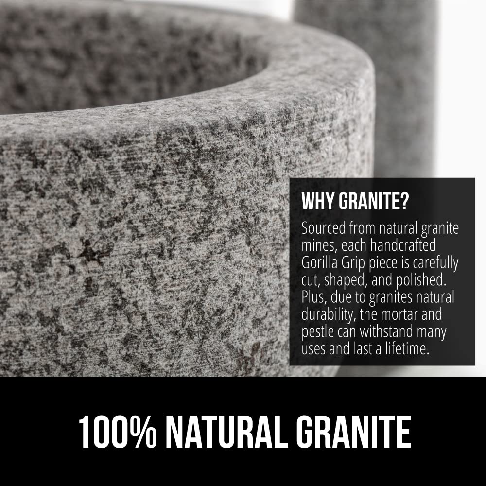 Gorilla Grip 100% Granite Slip Resistant Mortar And Pestle Set, Stone Guacamole Spice Grinder Bowls, Large Molcajete For Mexican