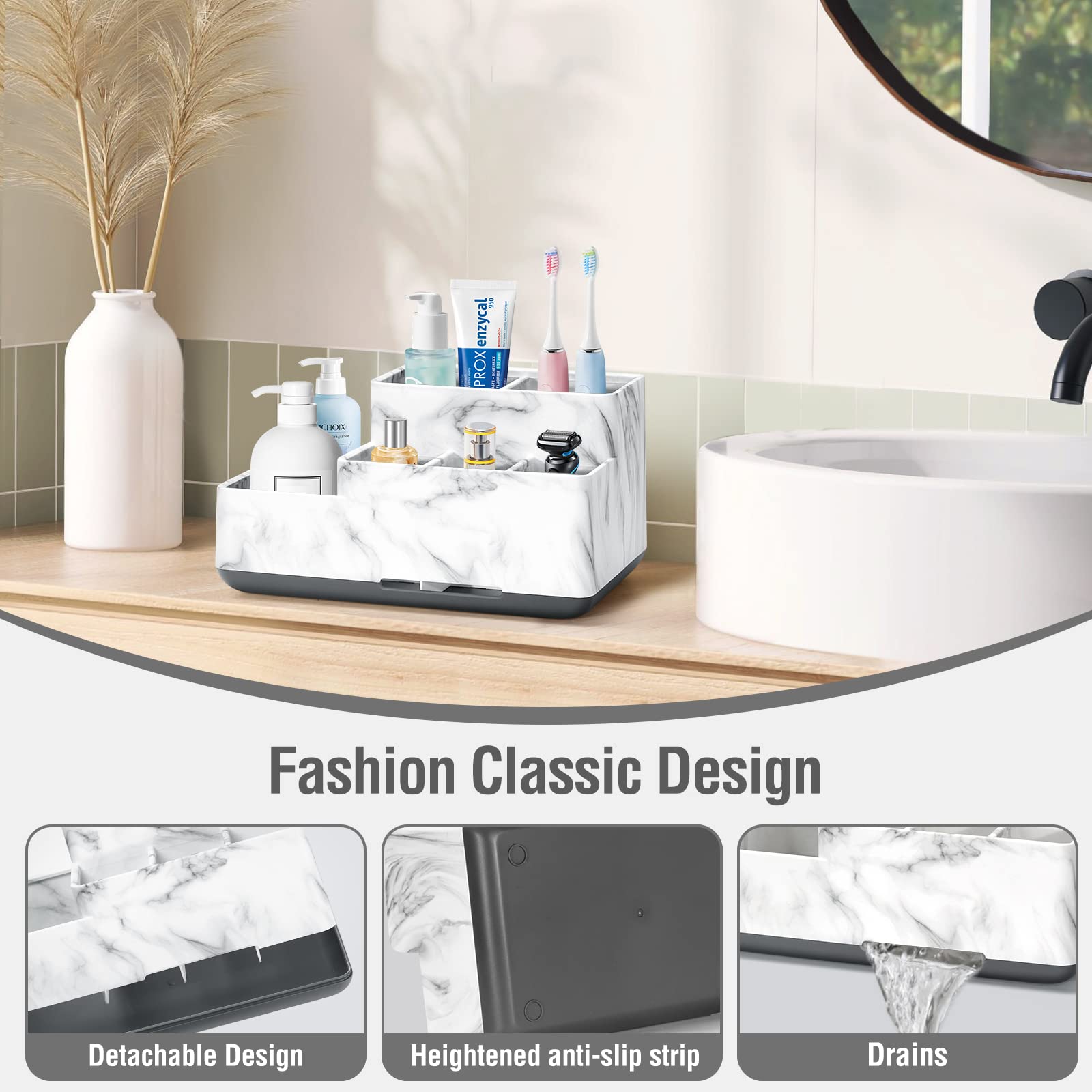Toothbrush Holders For Bathrooms, Plastic Bathroom Countertop Organizer Compartment, Vanity Organizer Tray,Countertop Organizer