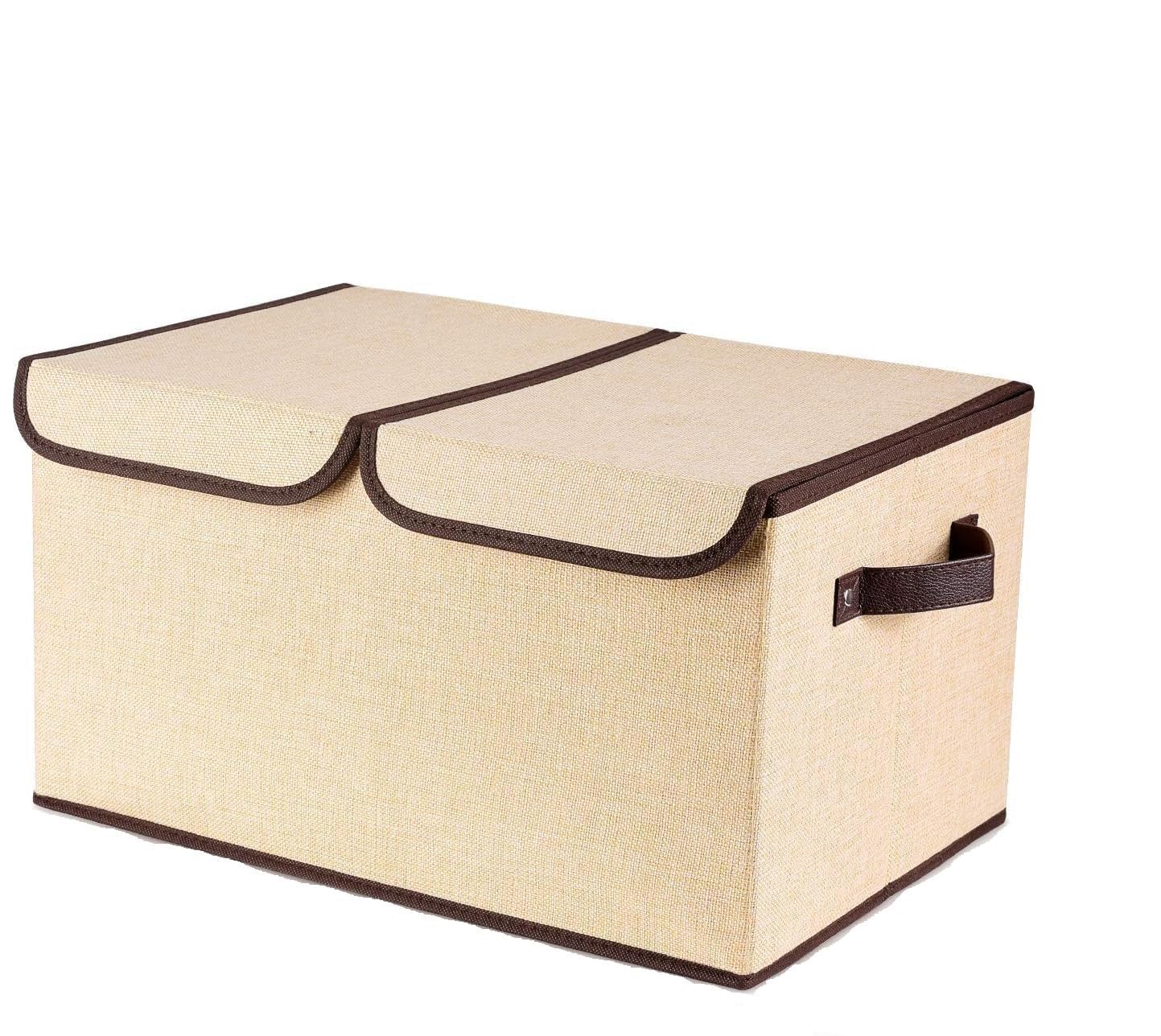 Motiba Foldable Larger Storage Cubes Linen Fabric Collapsible Storage Cube Bin Storage Bin Organizer Basket With Lid, Handles, R