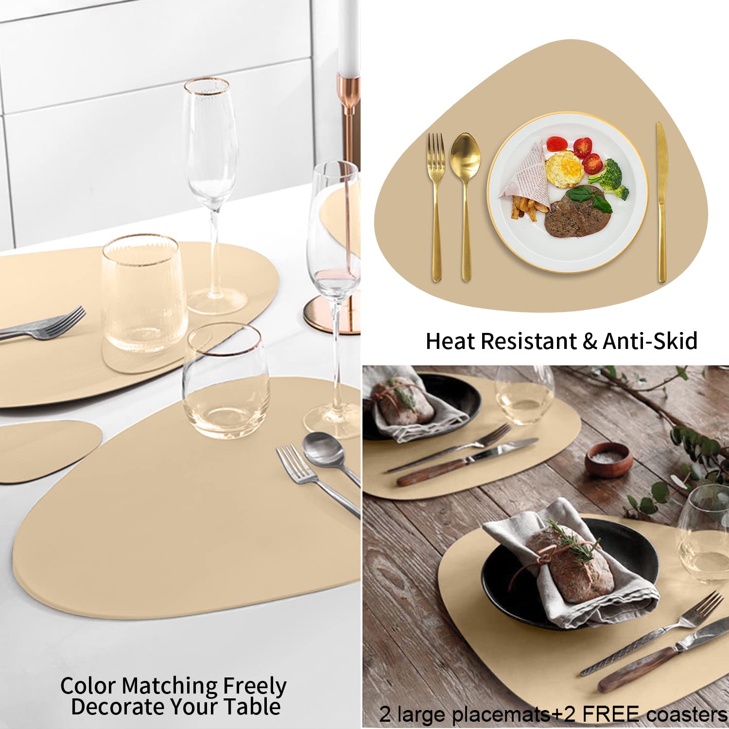 Faux Leather Placemats Set Of 2 And Coasters, Heat Resistant Placemats For Dining Table, Waterproof Wipeable Washable Dinner Tab