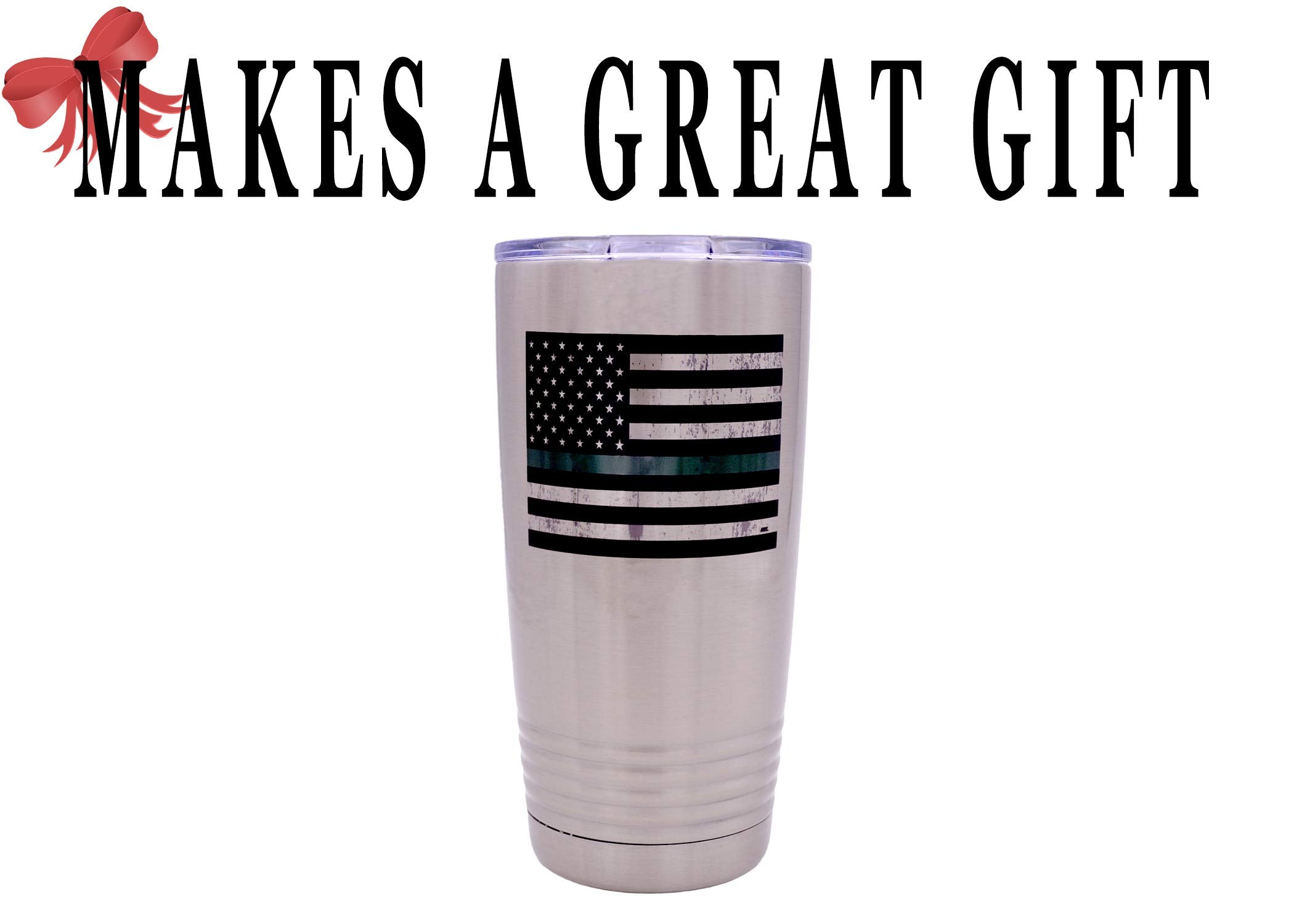 Rogue River Tactical Thin Green Line Flag Large 20 Ounce Stainless Steel Travel Tumbler Mug Cup Military Federal Law Enforcement