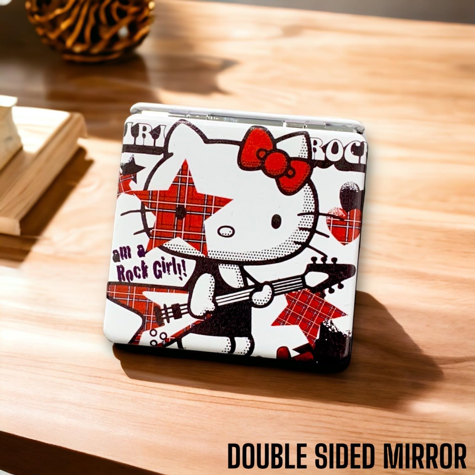 KOZUKI Kitty Compact Mirror - Pink, 2.6L x 2.7W, Portable, Double Sided, Modern Cat Theme, Makeup, Grooming