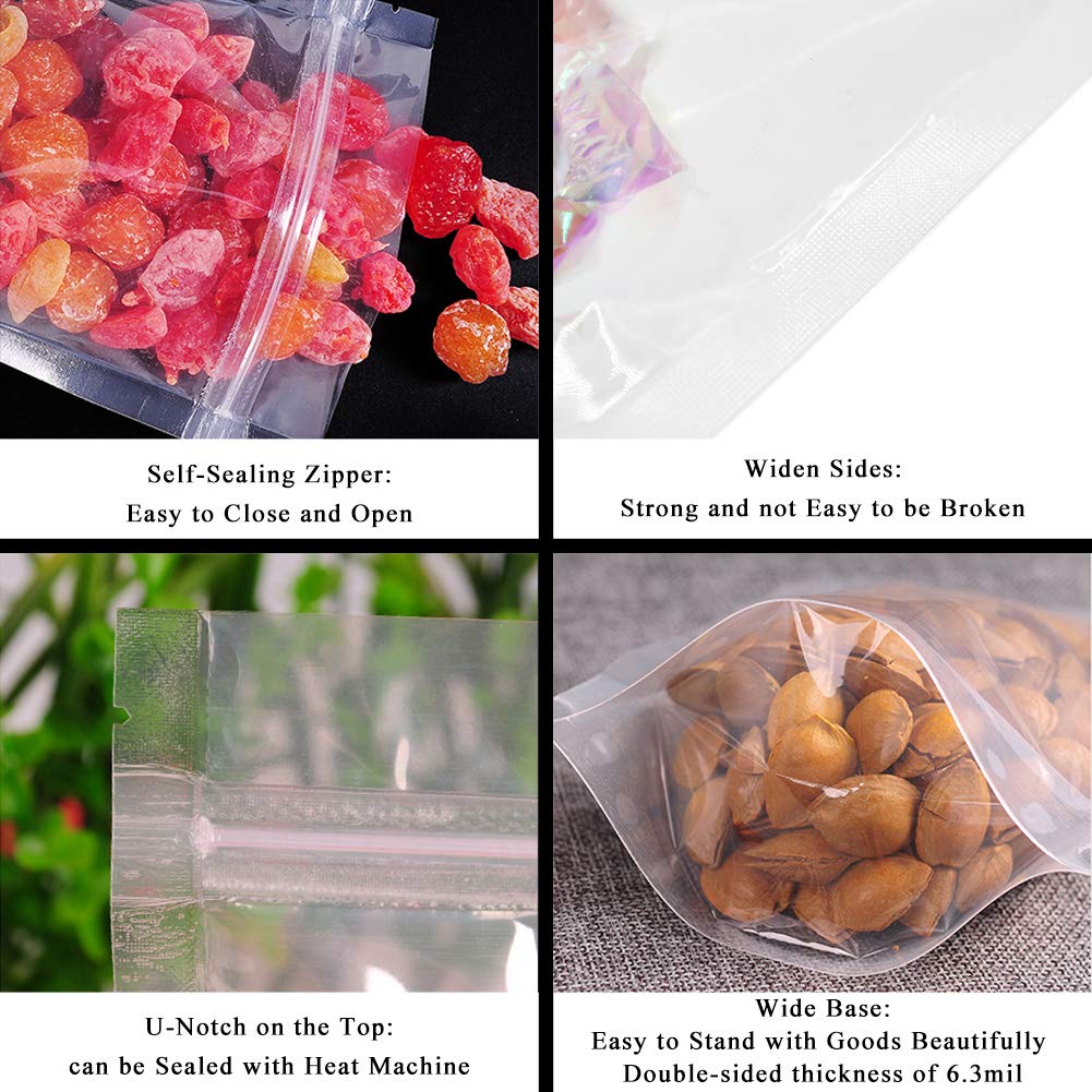 Sumdirect 100Pcs 5.5X9 Inches Clear Stand Up Food Bags, Zip Lock Stand-Up Reusable Sealing Food Pouches Snack Packing Bag With T