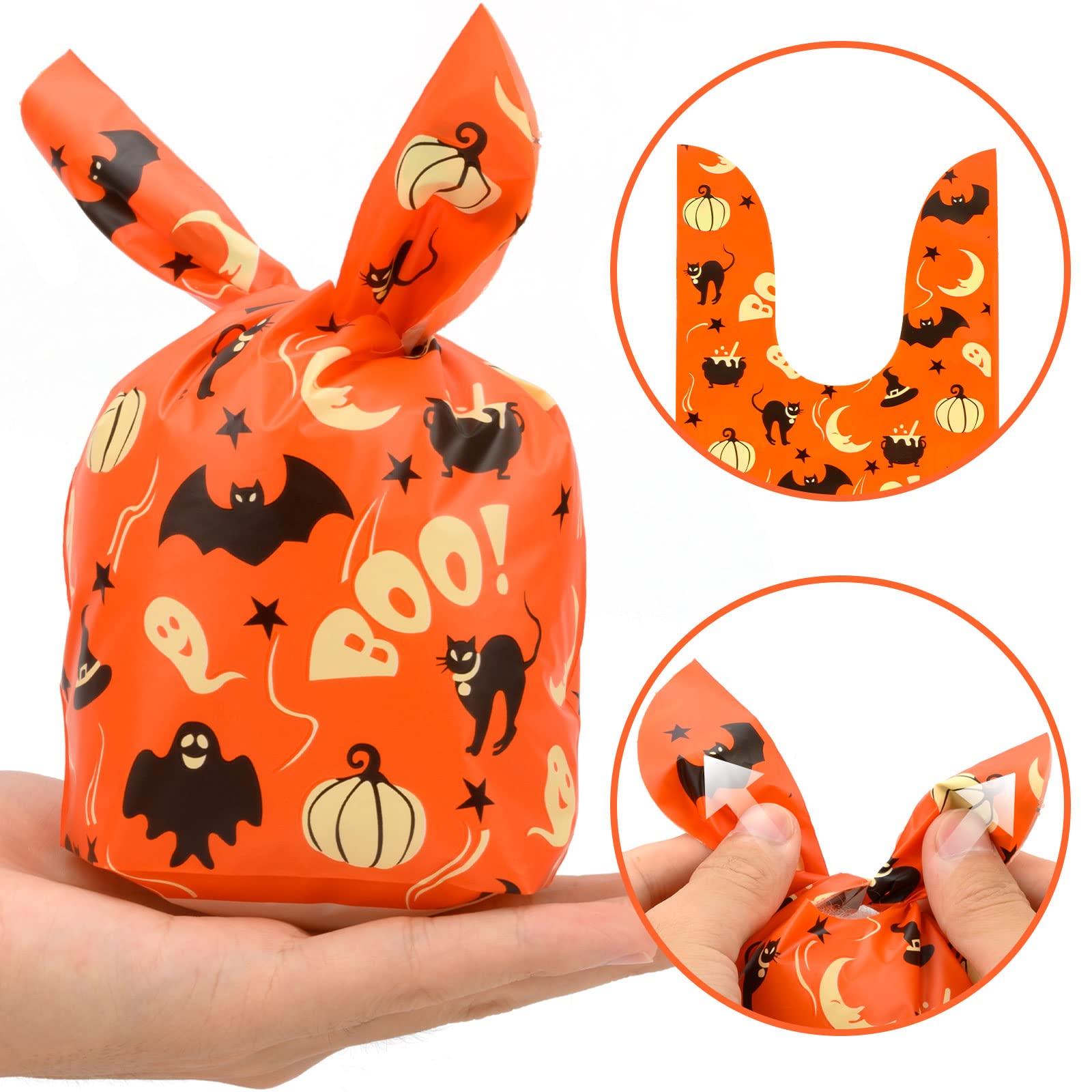100 Pcs Halloween Treat Bags Candy Bags, Kids Trick Or Treat Bags Goodie Bags, Cute Rabbit Ear Small Halloween Cookies Plastic G