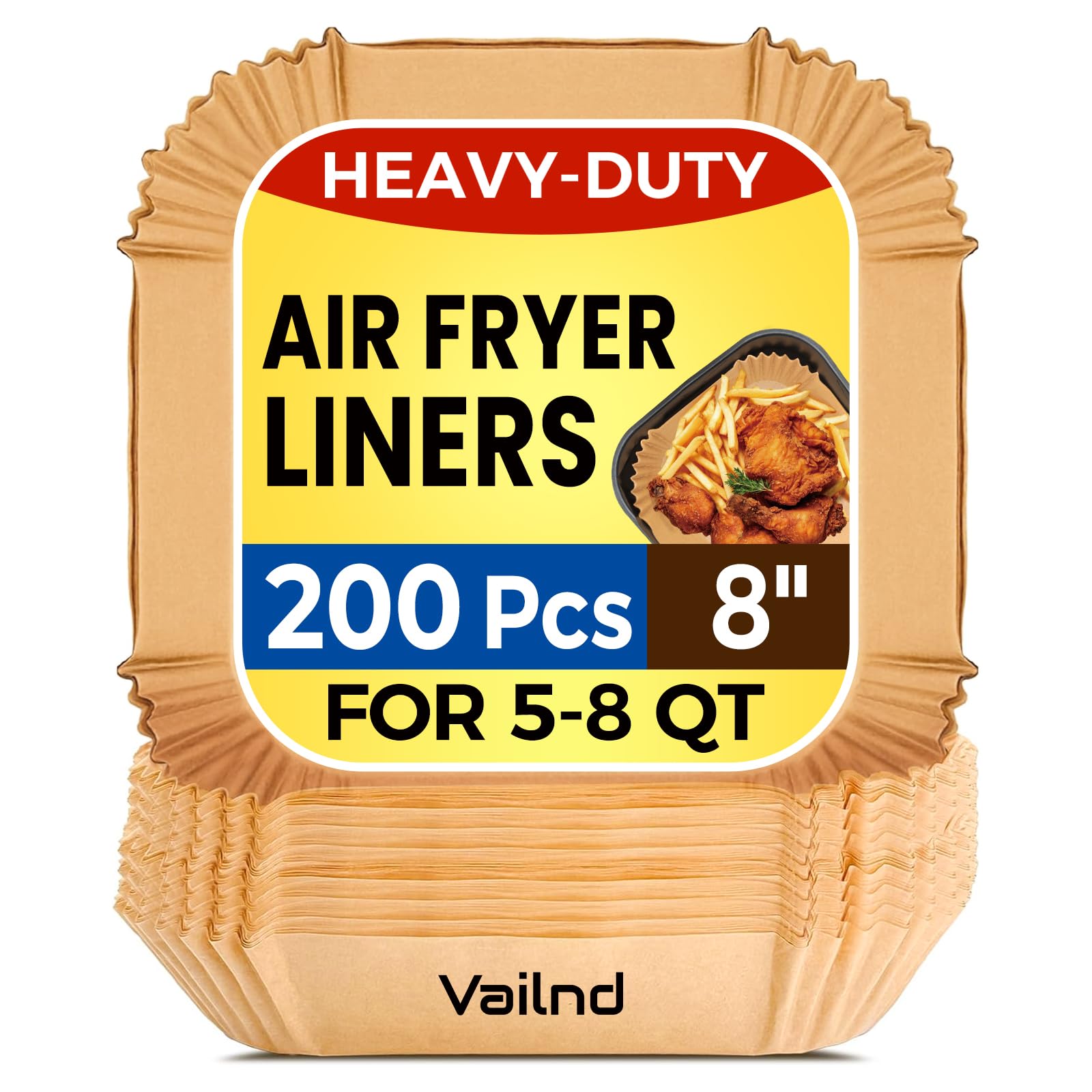Air Fryer Liners Disposable, 200 PCS Unbleached Parchment Paper Liner for Ninja 141/142/181/182 Air Fryer, Non-Stick & OilProof 