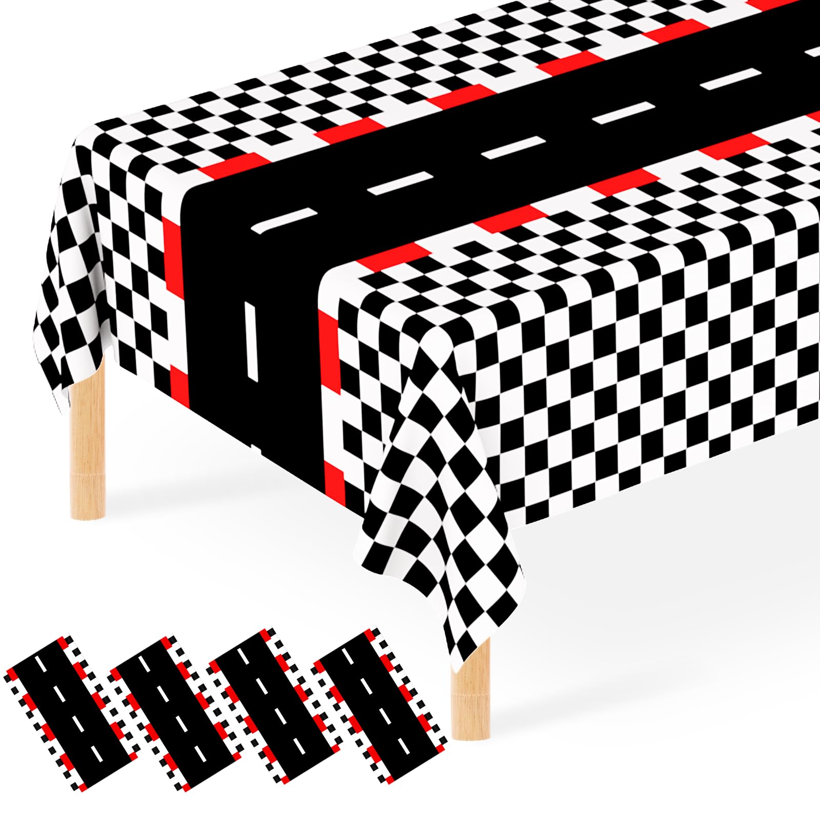 4 Pack Race Car Tablecloth Racecar Birthday Theme Disposable Party Tablecloths Black and White Checkered Table Covers Racetrack 