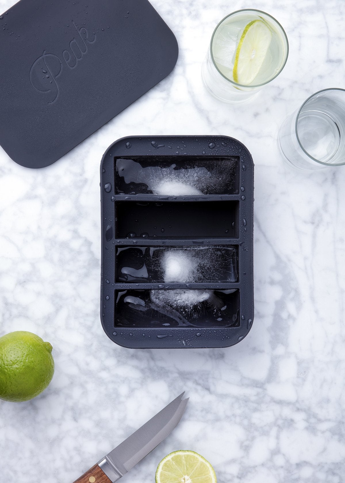 W&P Peak Silicone Collins Ice Tray W/ Protective Lid | Charcoal | Easy To Remove Ice Cubes | Food Grade Premium Silicone | Dishw
