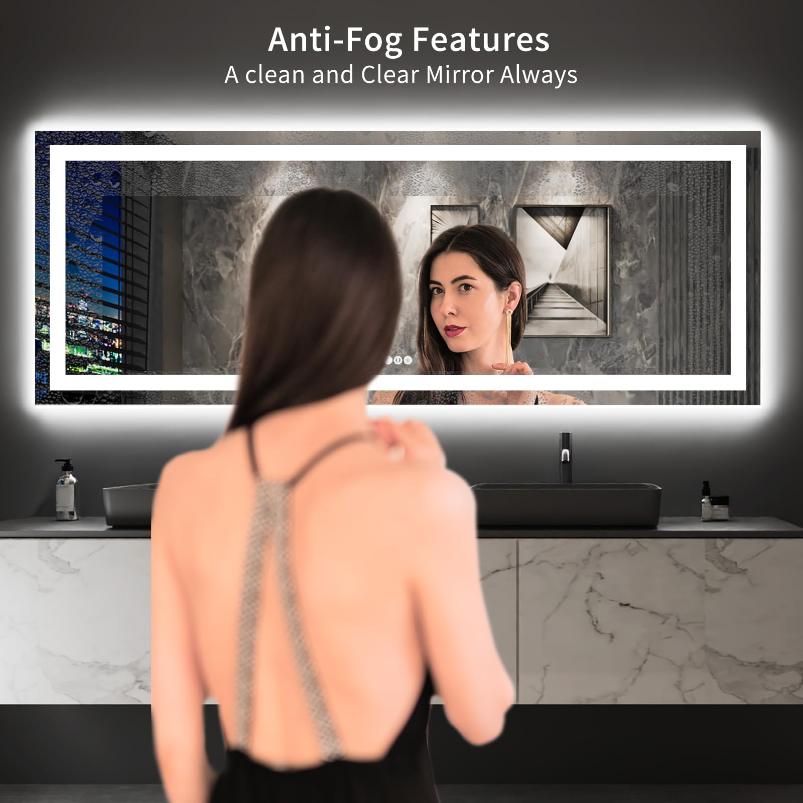 LOAAO 96X36 LED Bathroom Mirror with Lights  Anti-Fog  Dimmable  Backlit + Front Lit  Lighted Bathroom Vanity Mirror for Wall  Memory Function  Tempered Glass  Shatter-Proof  ETL Listed