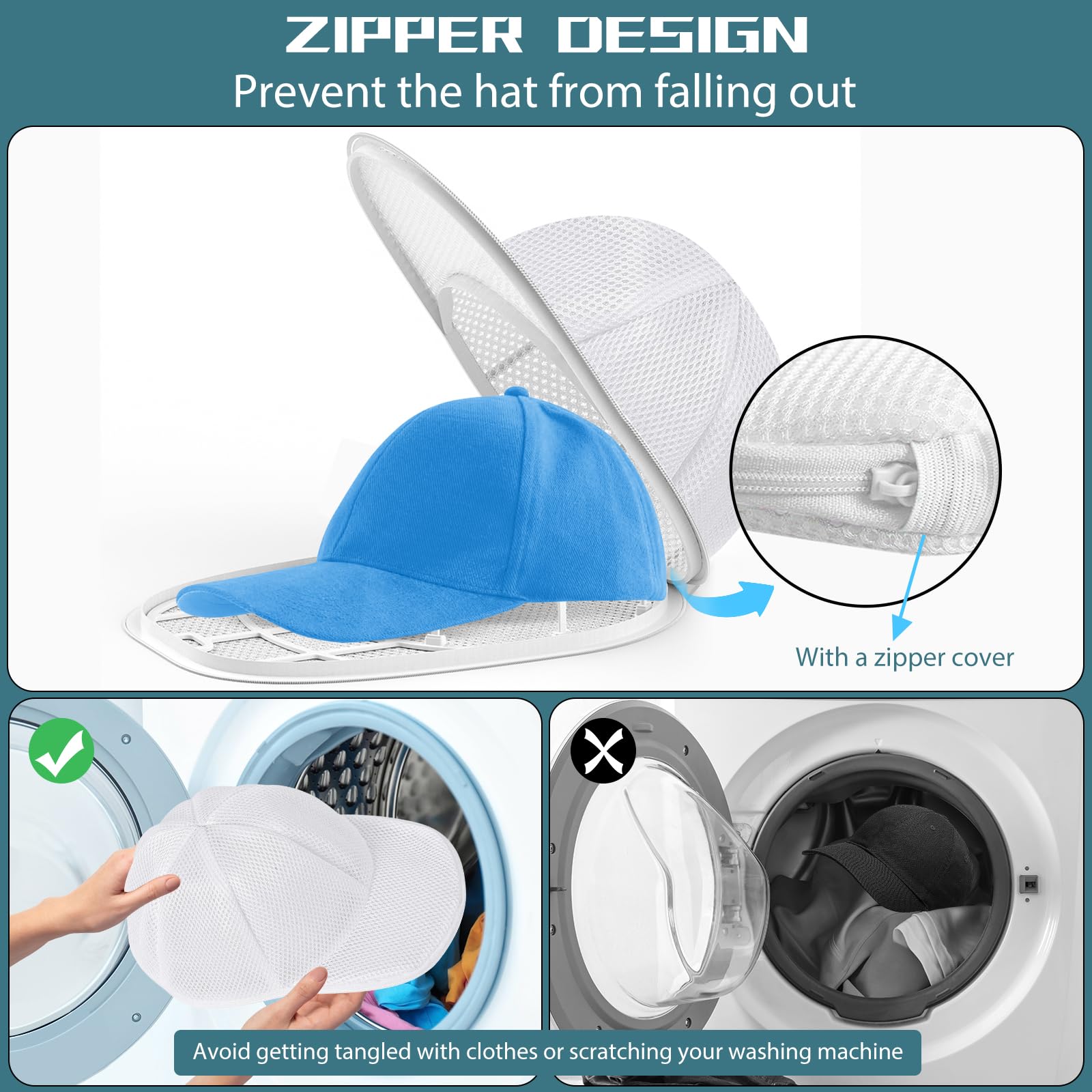 Eiito Hat Washer for Washing Machine, Plastic Cleaner for Baseball Caps, 1Pack White with Mesh, Model hatwash23