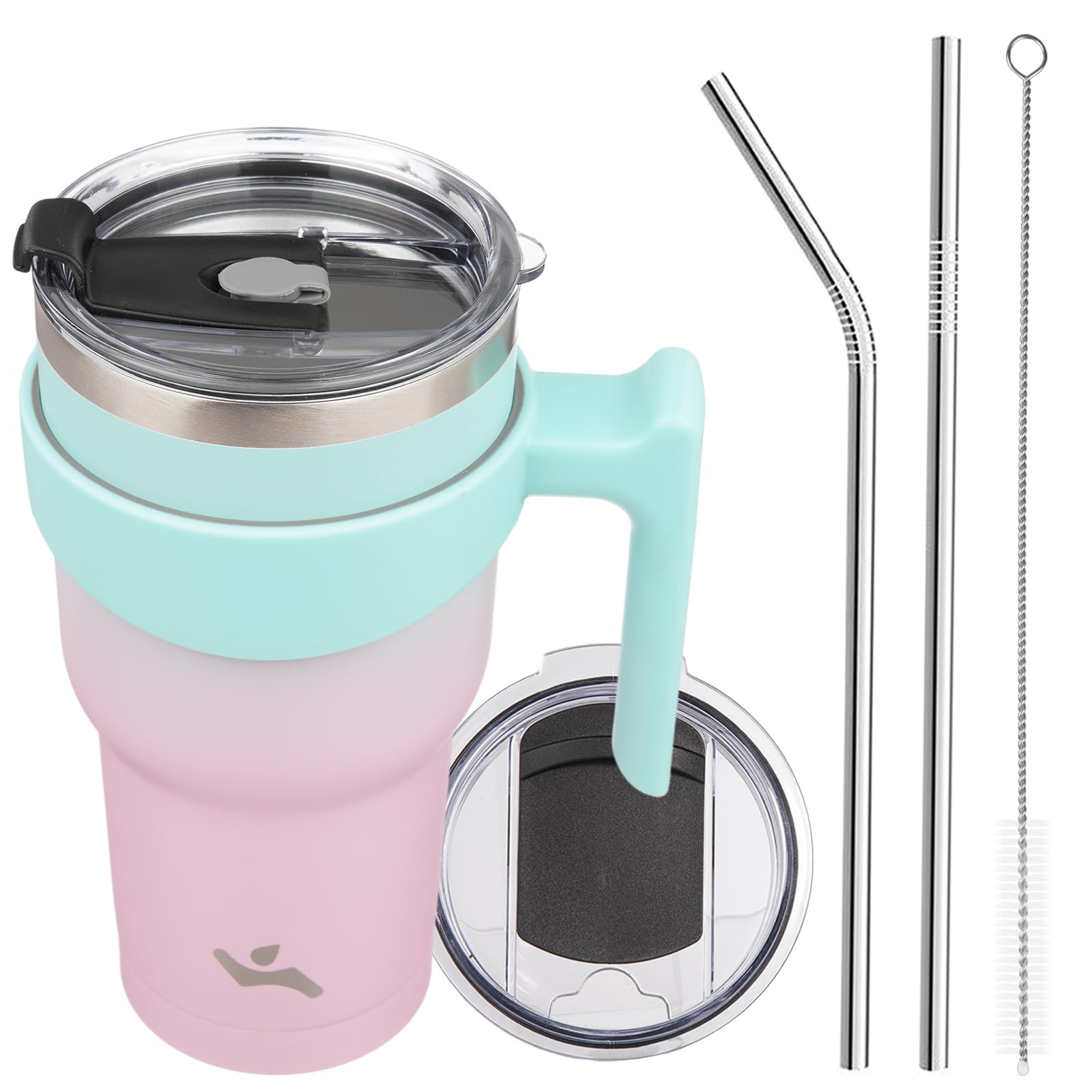 Konokyo 30 oz Tumbler with Handle and 2 Straw 2 Lid, Insulated Water Bottle Stainless Steel Vacuum Cup Reusable Travel Mug,Gum