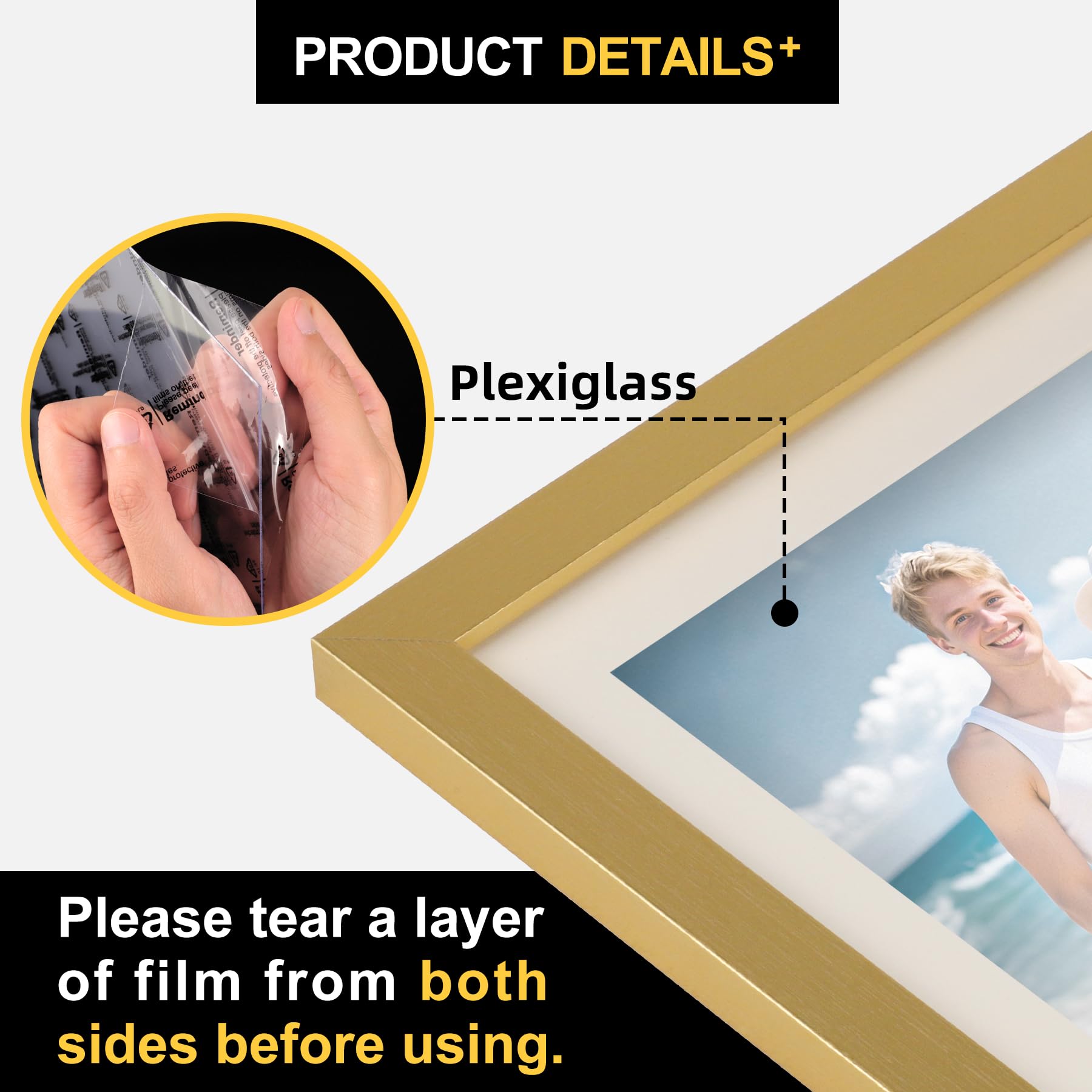 TOFOREVO Picture Frames 10x10 Set of 2 Distressed Gold Wood Grain Photo Frame for Gallery Wall Mounting or Tabletop Display