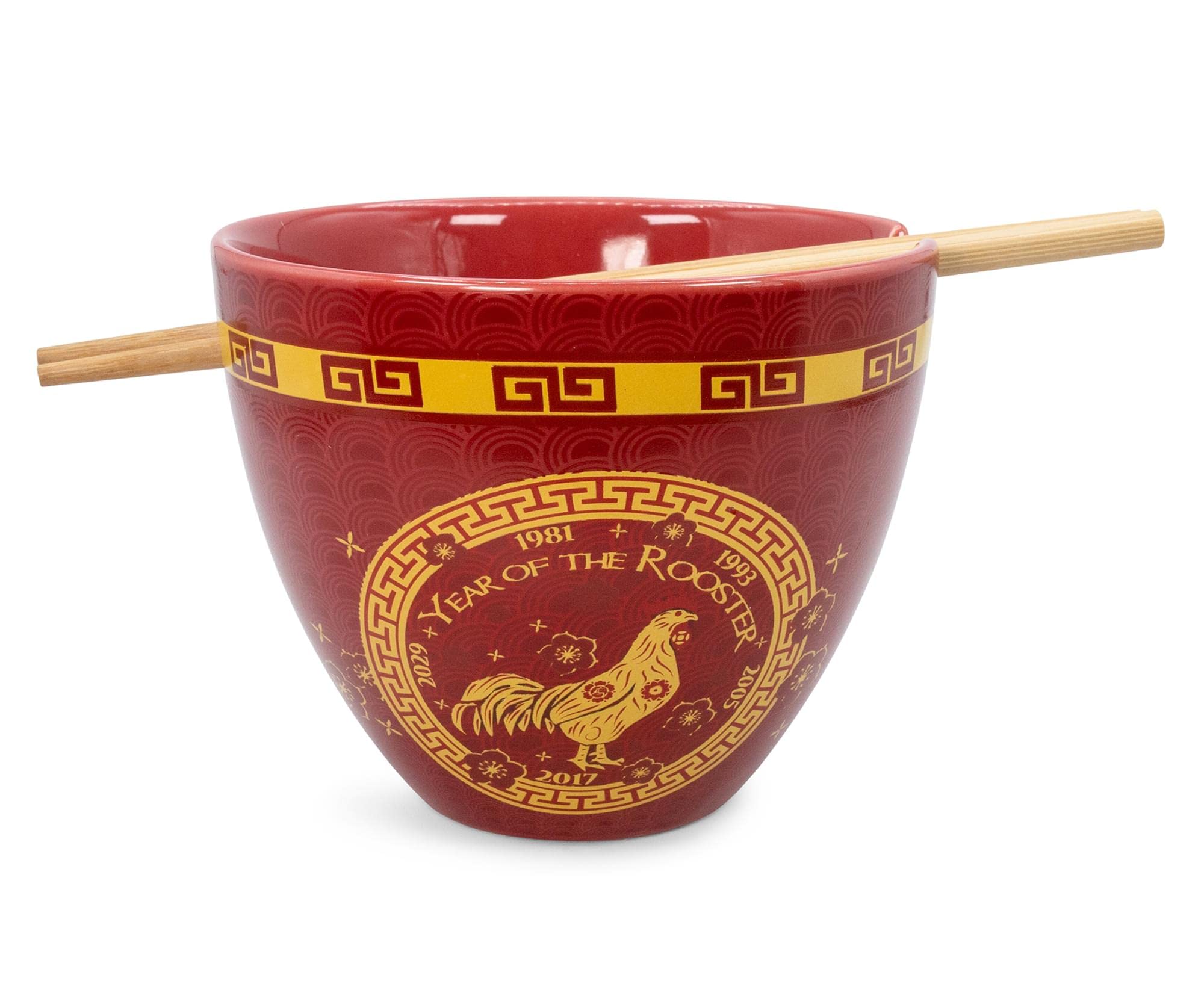 Year Of The Rooster Chinese Zodiac Ceramic Dinnerware Set | Includes 16-Ounce Ramen Noodle Bowl And Wooden Chopsticks | Asian Fo
