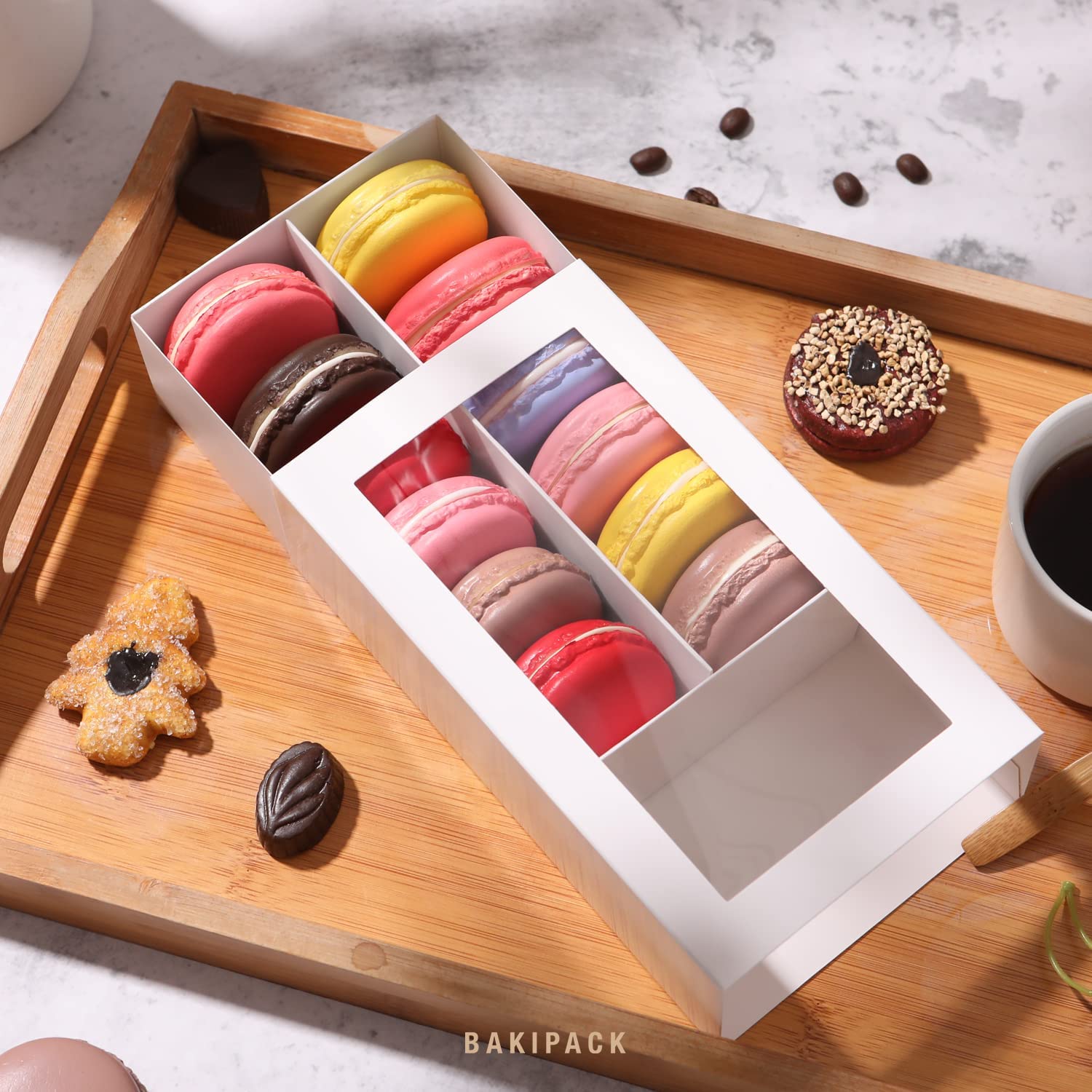 Bakipack 15 Macaron Boxes, Macaron Gift Box For 12 (Interior Measurement 7.3  4.2   1.9 Inches), Macaron Packaging Boxes With Cl